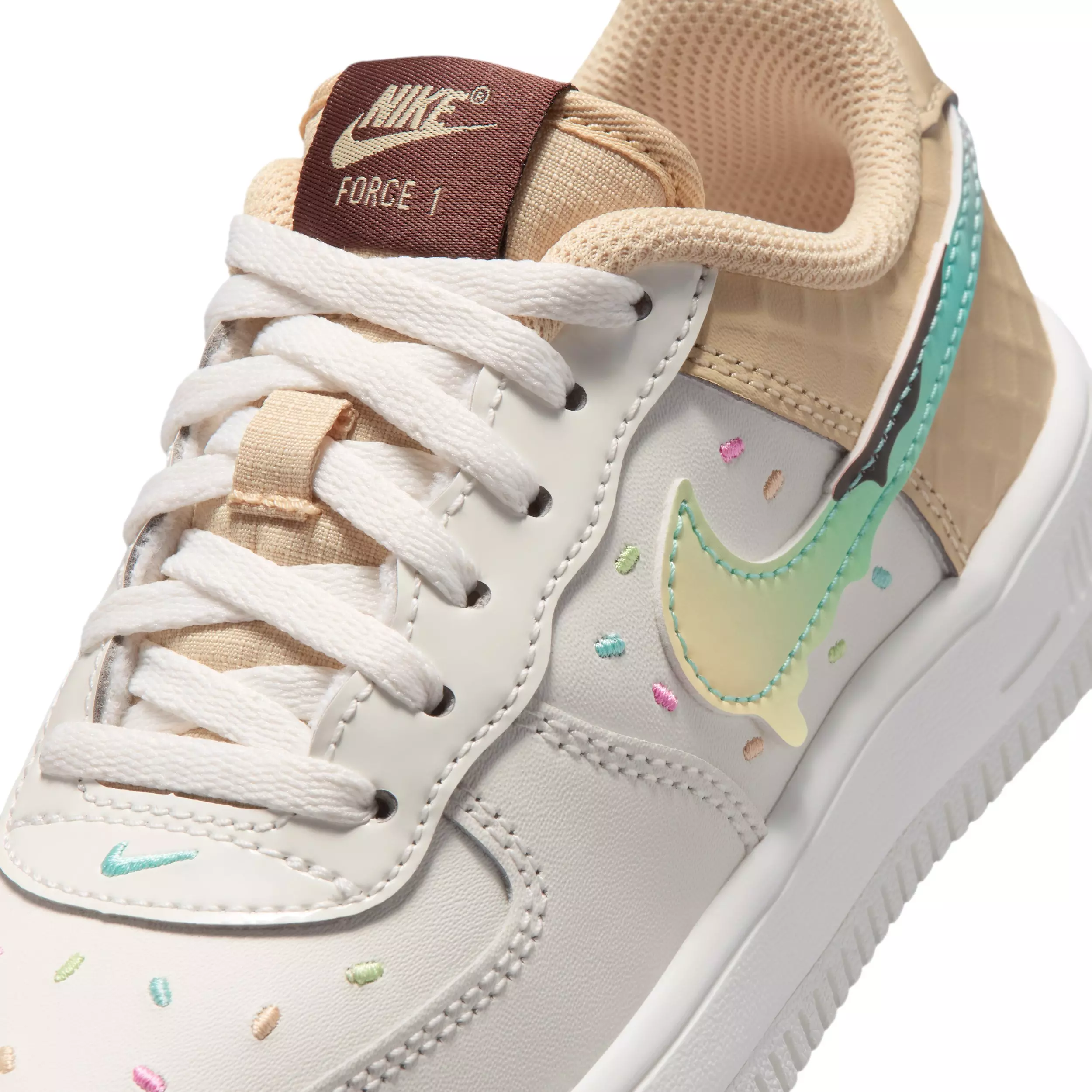 Nike Force 1 Low "Sail/Sesame/Bleached Turquoise/Multi-Color" Preschool Boys' Shoe - SAIL/SESAME/TURQUISE/MULTI COLOR