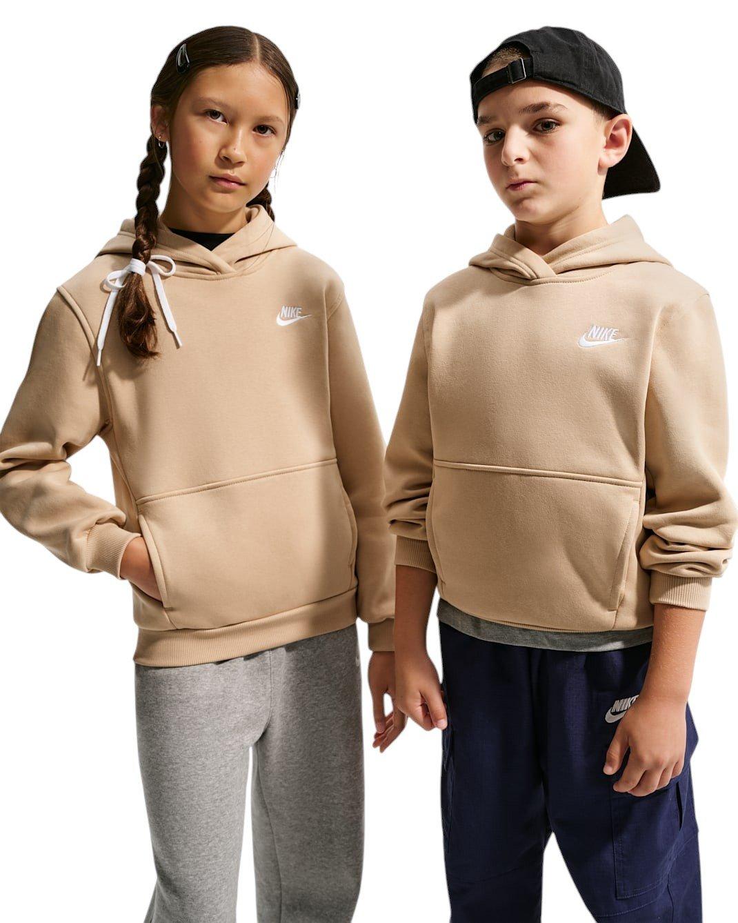 Nike Sportswear Club Fleece Big Kids' Linen Brown Pullover Hoodie