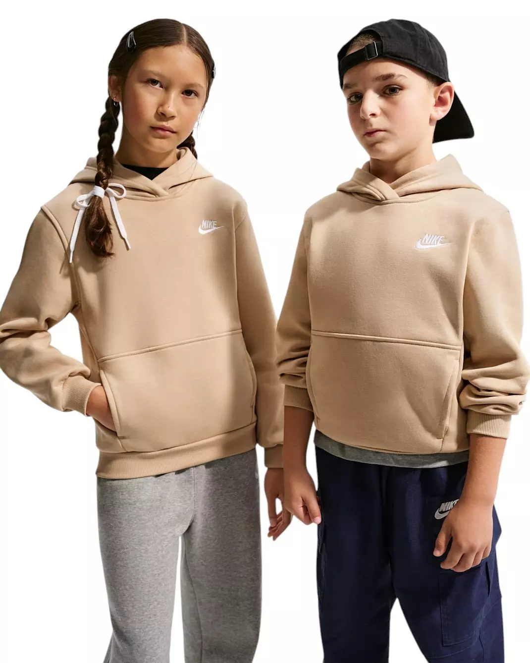 Nike Big Kids' Sportswear Club Fleece Pullover Hoodie - Linen Brown - LINEN BROWN
