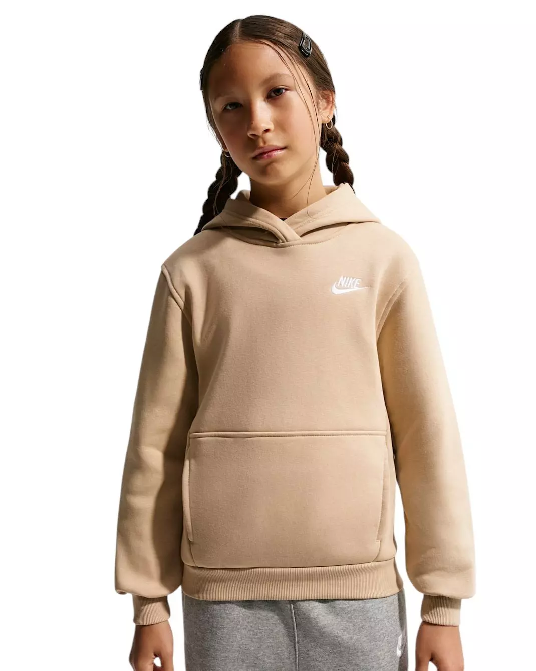 Nike Big Kids' Sportswear Club Fleece Pullover Hoodie - Linen Brown - LINEN BROWN
