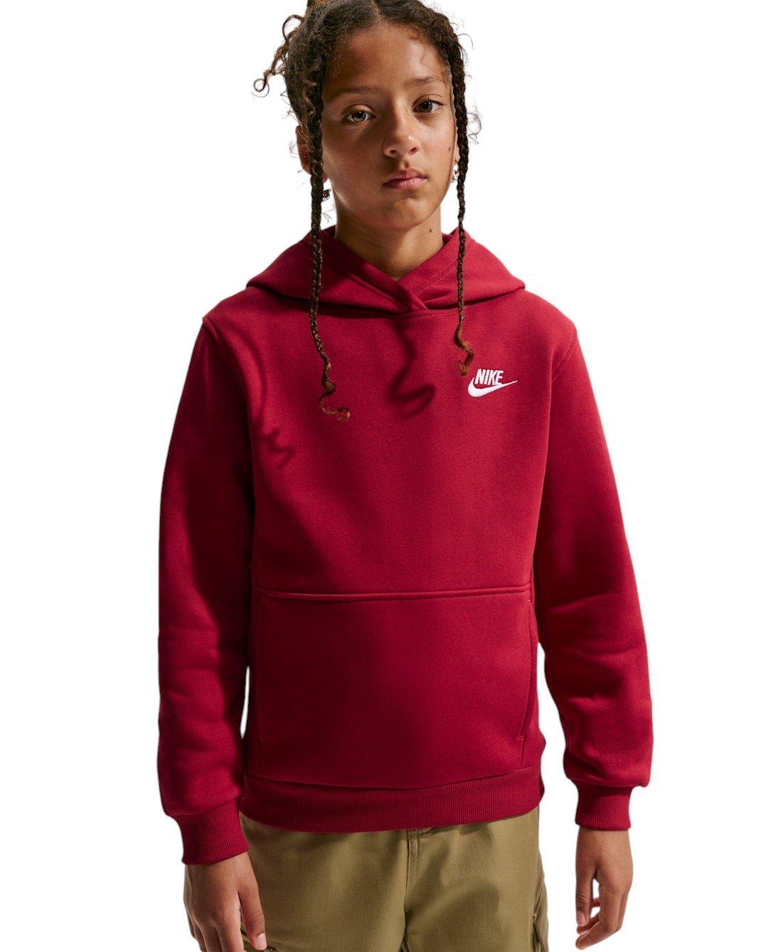 Nike Big Kids' Sportswear Club Fleece Pullover Hoodie - Red - RED Thumbnail View 4