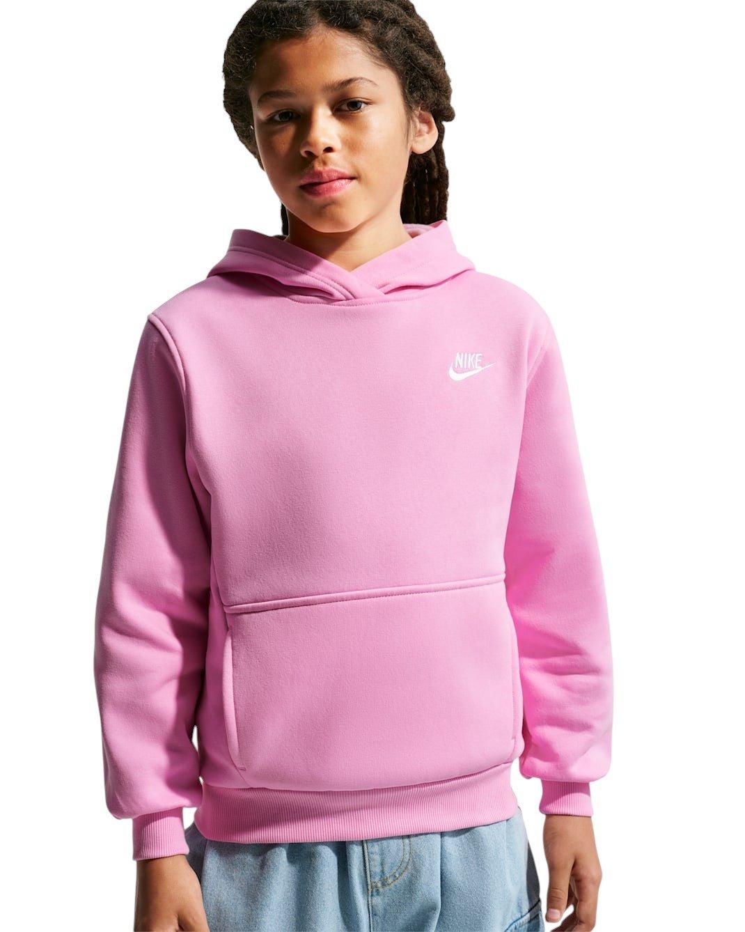Nike Big Kids' Sportswear Club Fleece Pullover Hoodie - Pink - PINK Thumbnail View 4