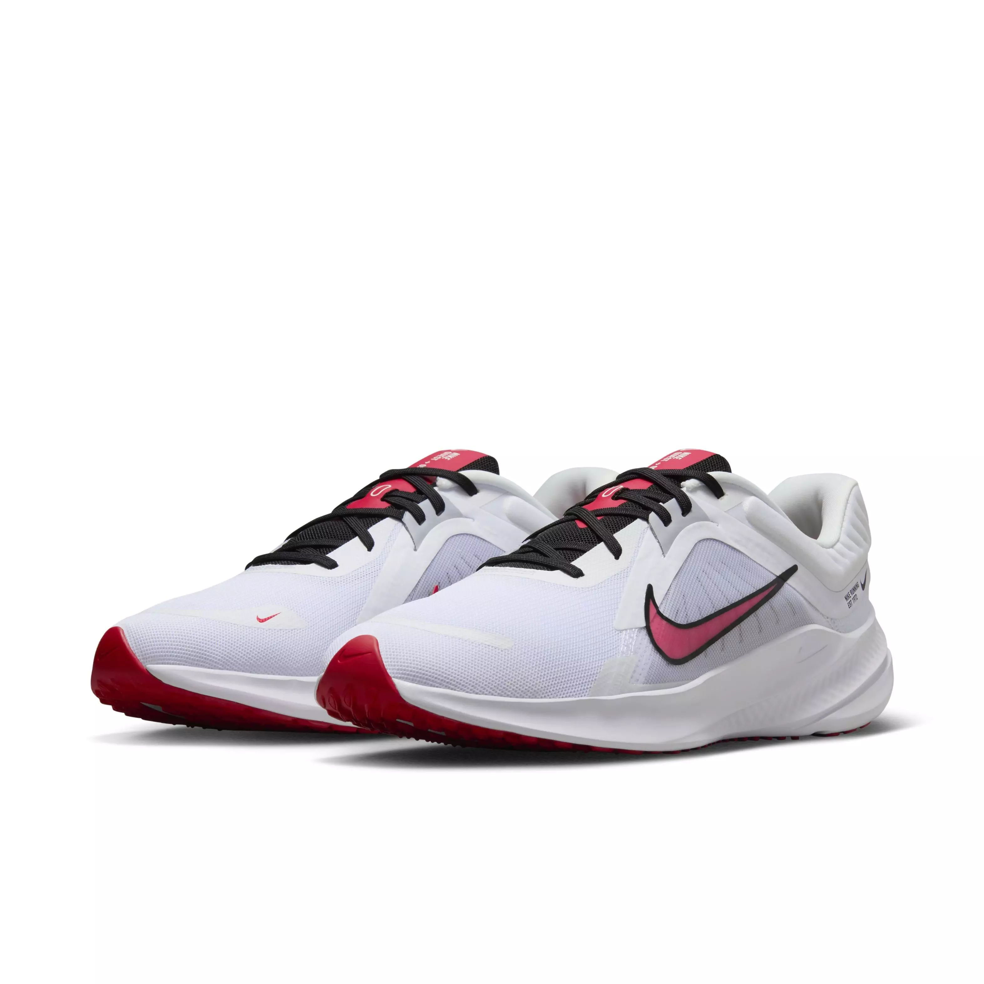 Nike Quest 5 "White/Light Smoke Grey/Black/Fire Red" Men's Running Shoe - WHITE/LT GREY/BLACK/RED