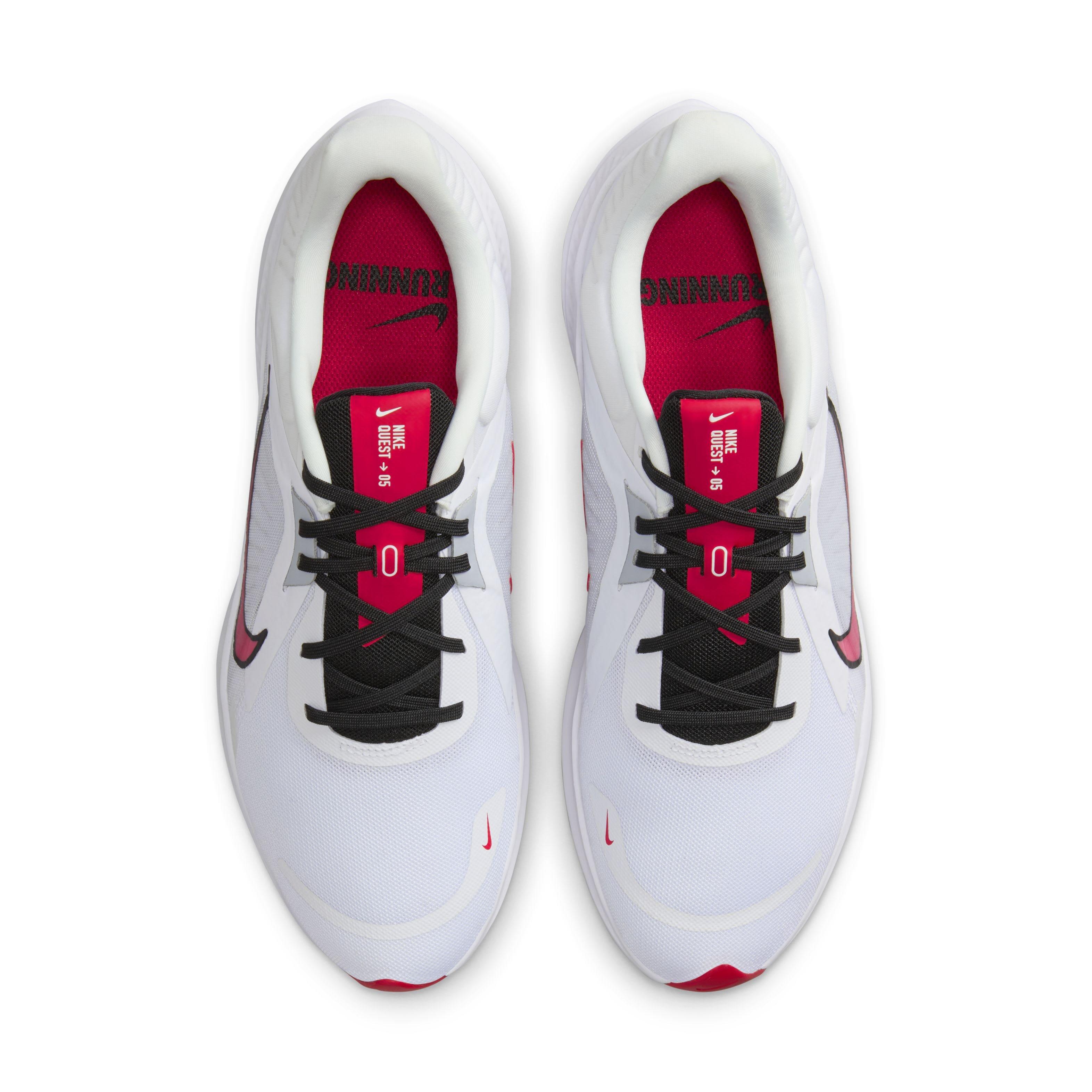 Nike Quest 5 "White/Light Smoke Grey/Black/Fire Red" Men's Running Shoe - WHITE/LT GREY/BLACK/RED Thumbnail View 4