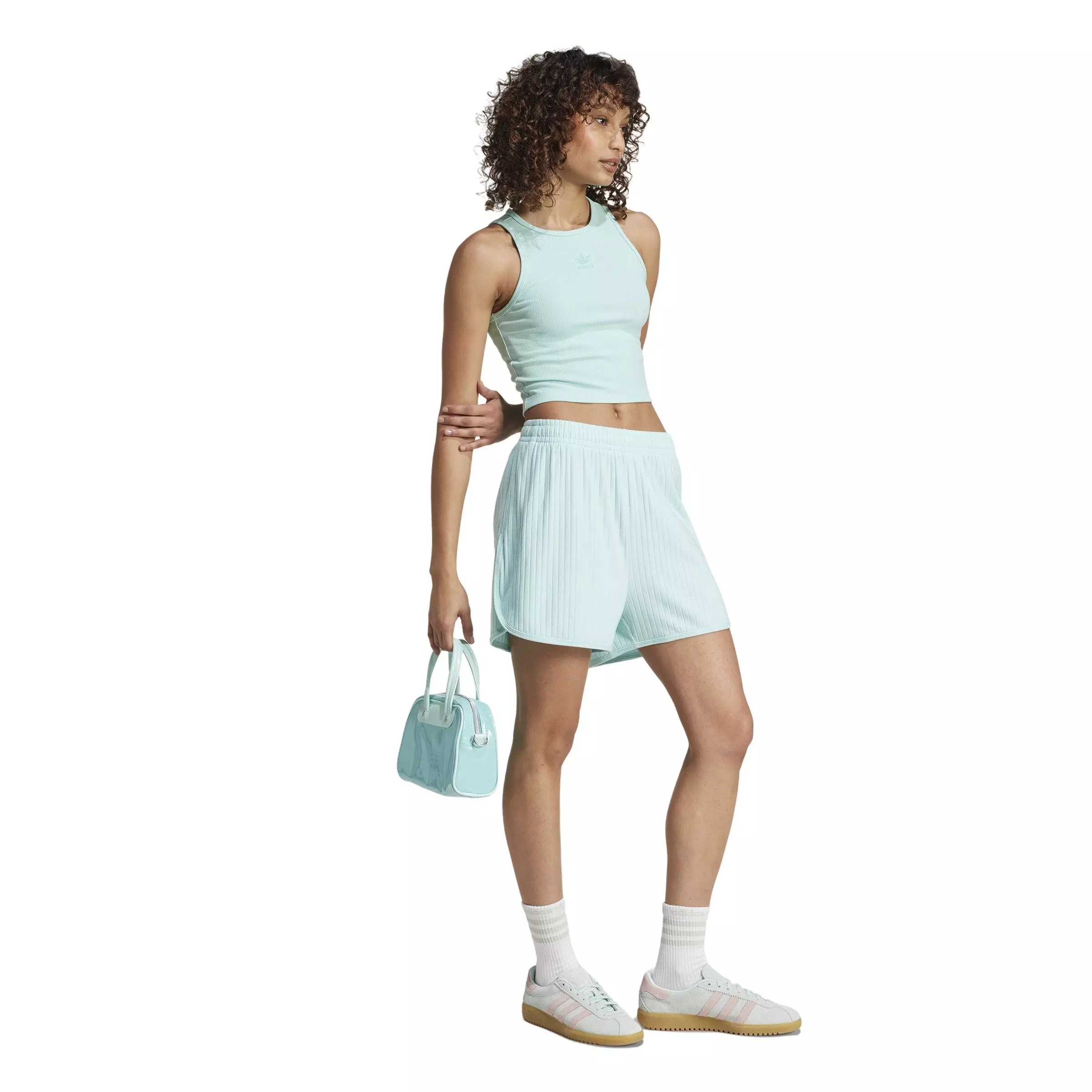adidas Originals Women's Essentials Ribbed Tank Top -Turquoise - TURQUOISE 