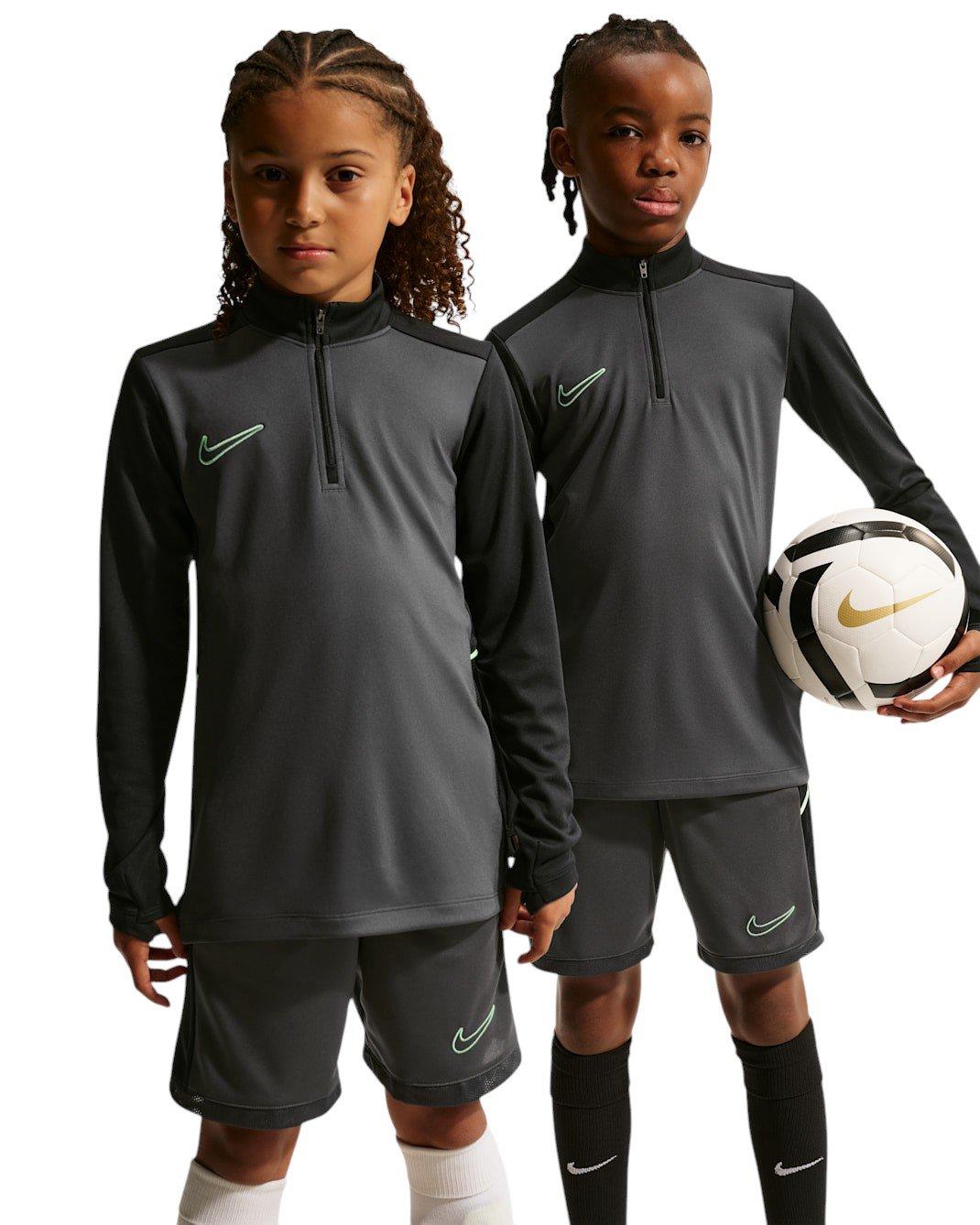 Nike Academy25 Dri-FIT Long-Sleeve 1/4-Zip Big Kids' Anthracite/Green Soccer Drill Top