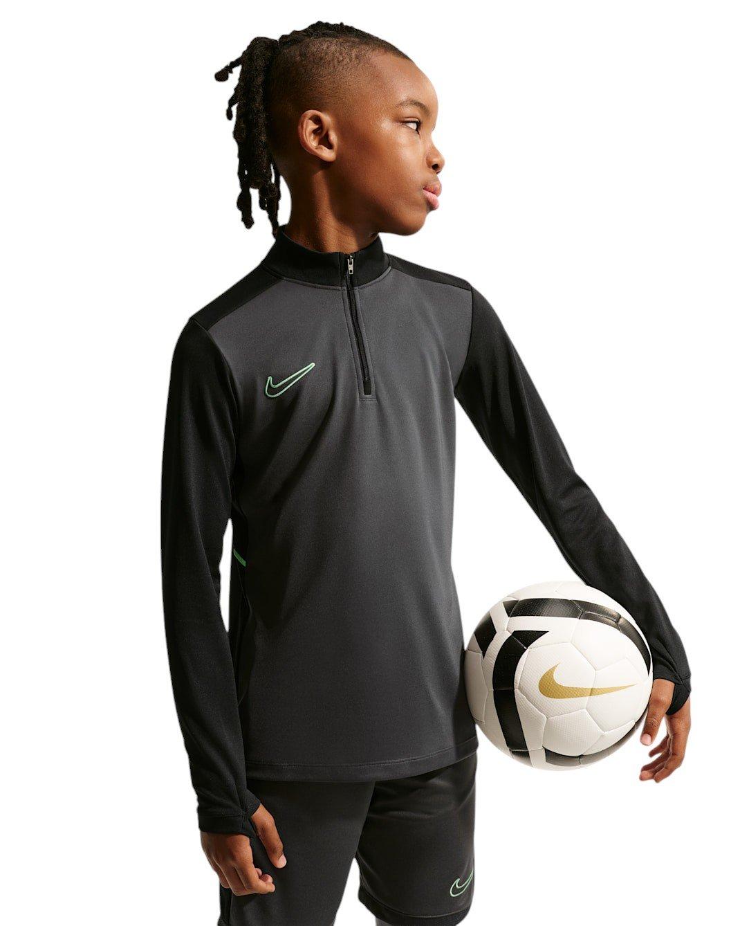Nike Academy25 Dri-FIT Long-Sleeve 1/4-Zip Big Kids' Anthracite/Green Soccer Drill Top