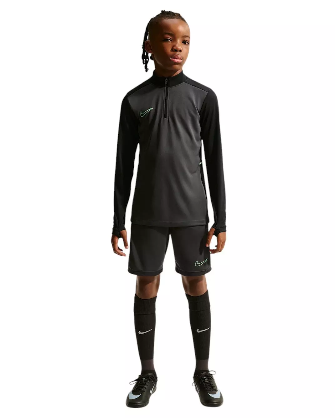 Nike Big Kids' Academy25 Dri-FIT Long-Sleeve 1/4-Zip Soccer Drill Top - Anthracite/Green - ANTHRACITE/GREEN