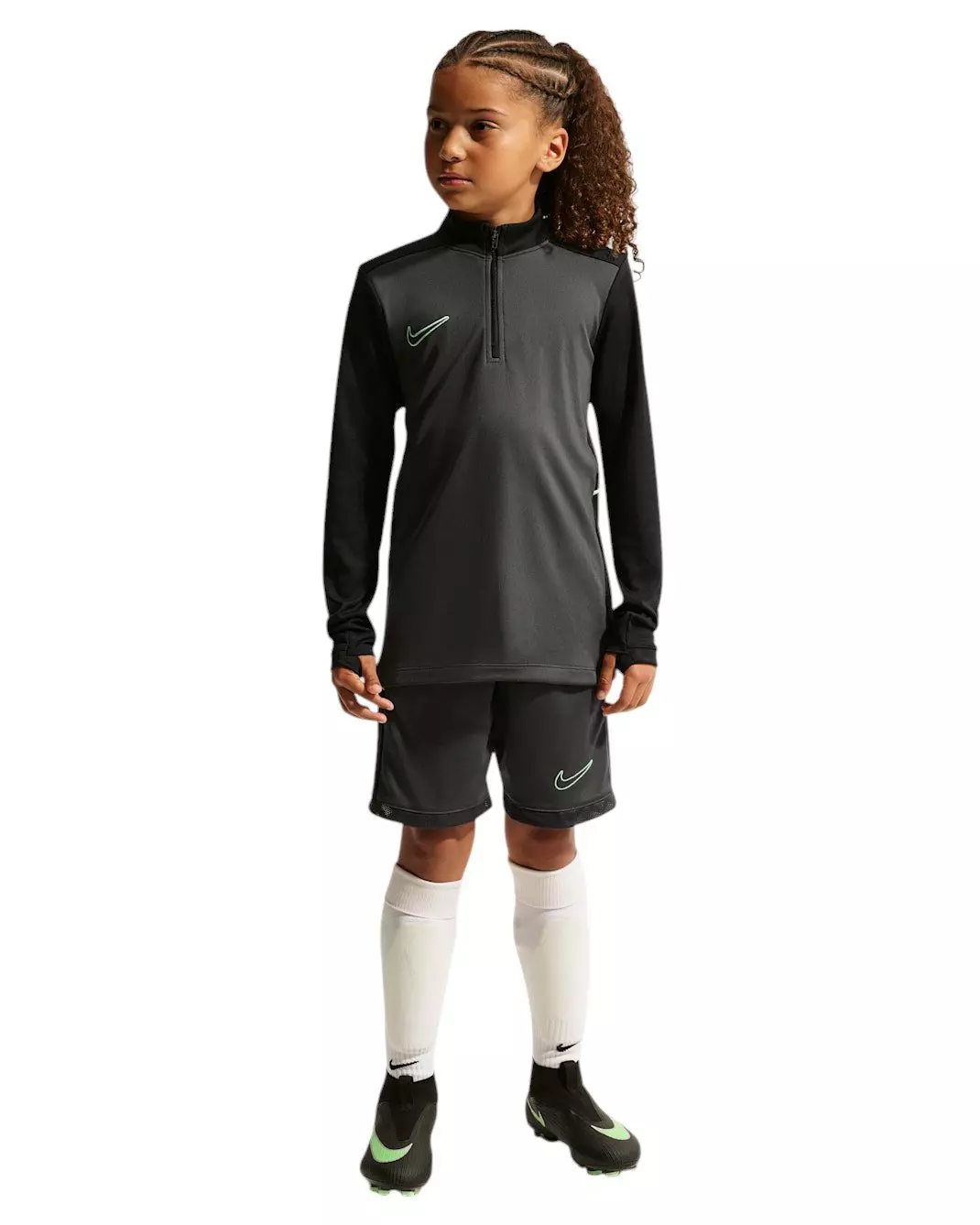 Nike Big Kids' Academy25 Dri-FIT Long-Sleeve 1/4-Zip Soccer Drill Top - Anthracite/Green - ANTHRACITE/GREEN