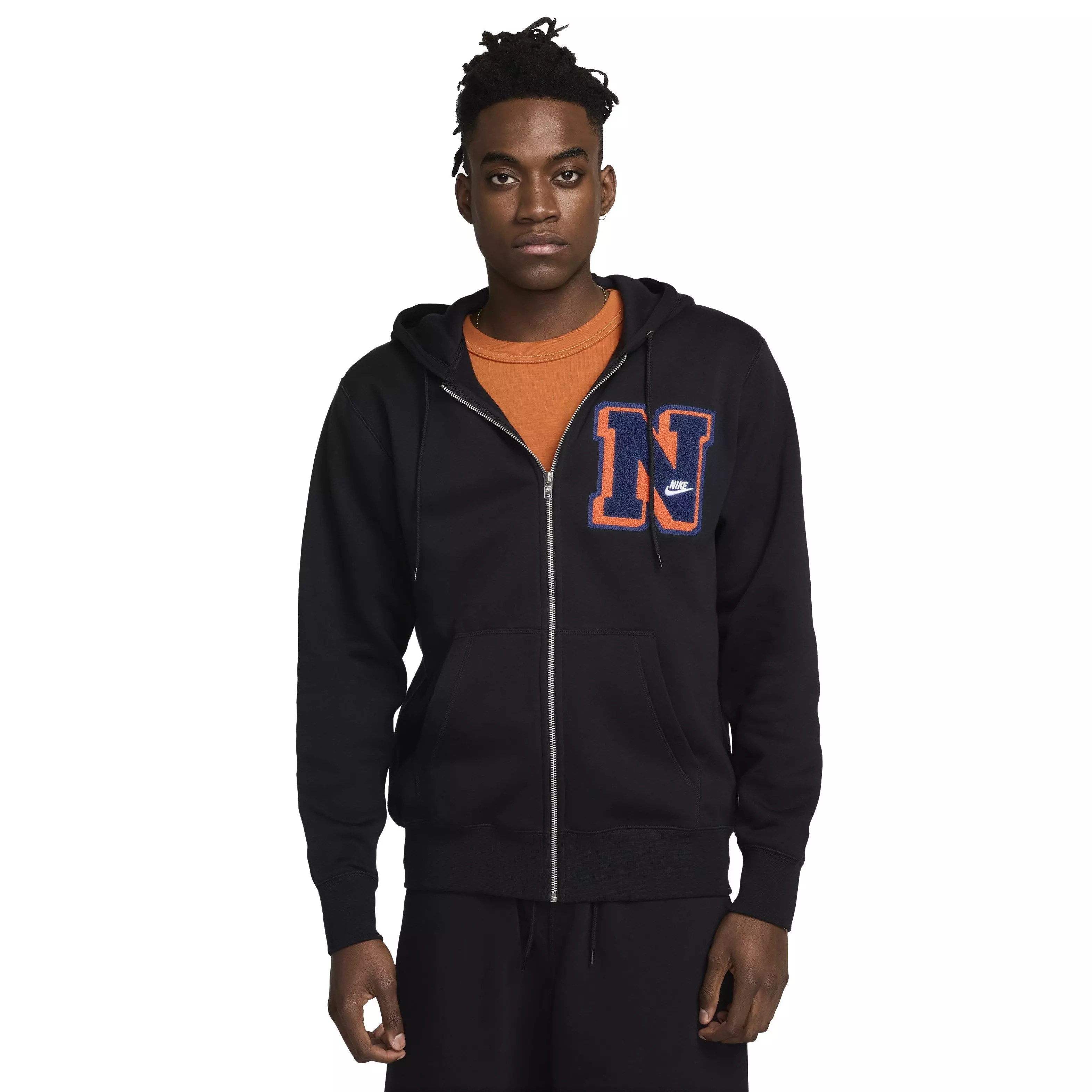Nike Men's Club Fleece BB Full-Zip Varsity Hoodie - BLACK