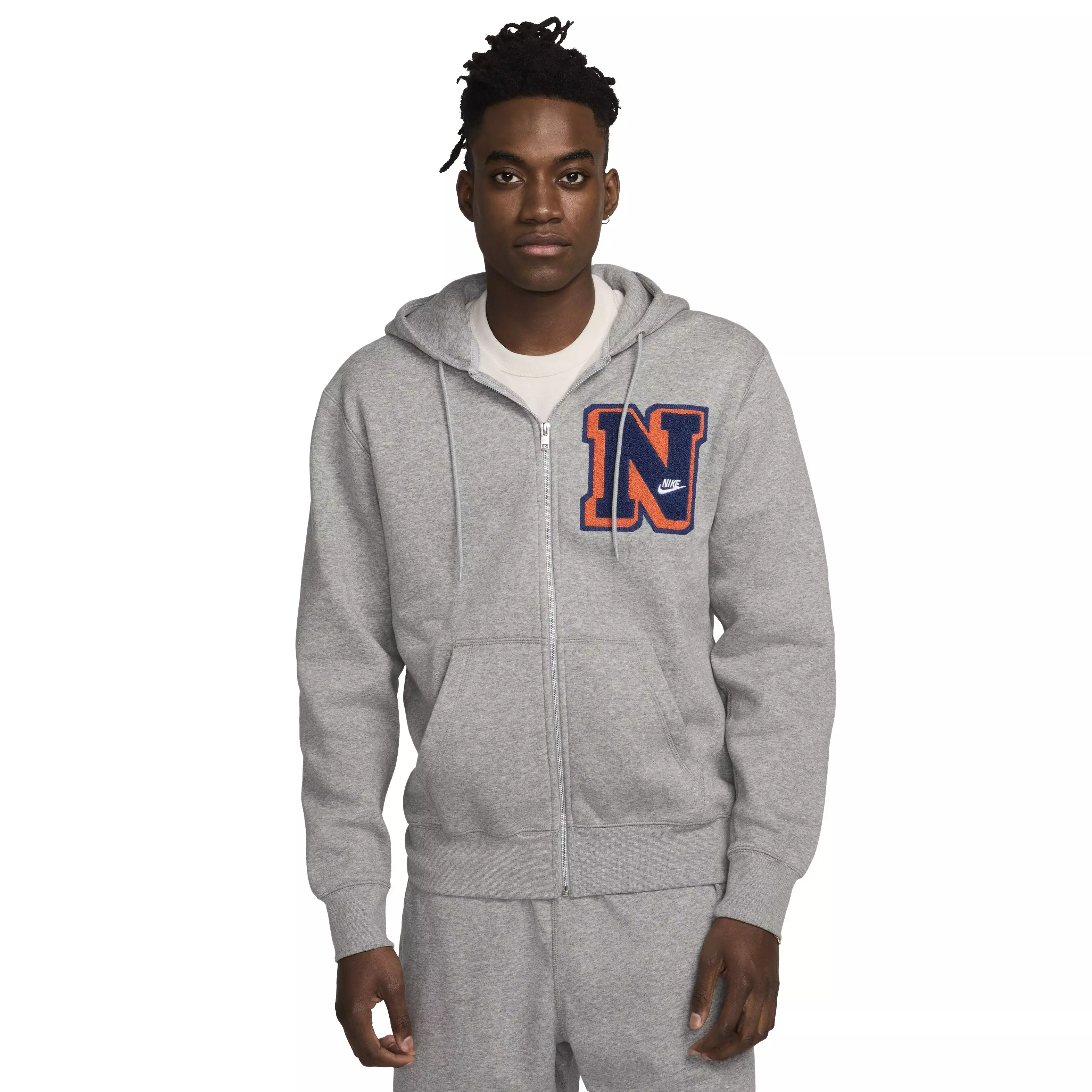 Nike Men's Club Fleece BB Full-Zip Varsity Hoodie - GREY