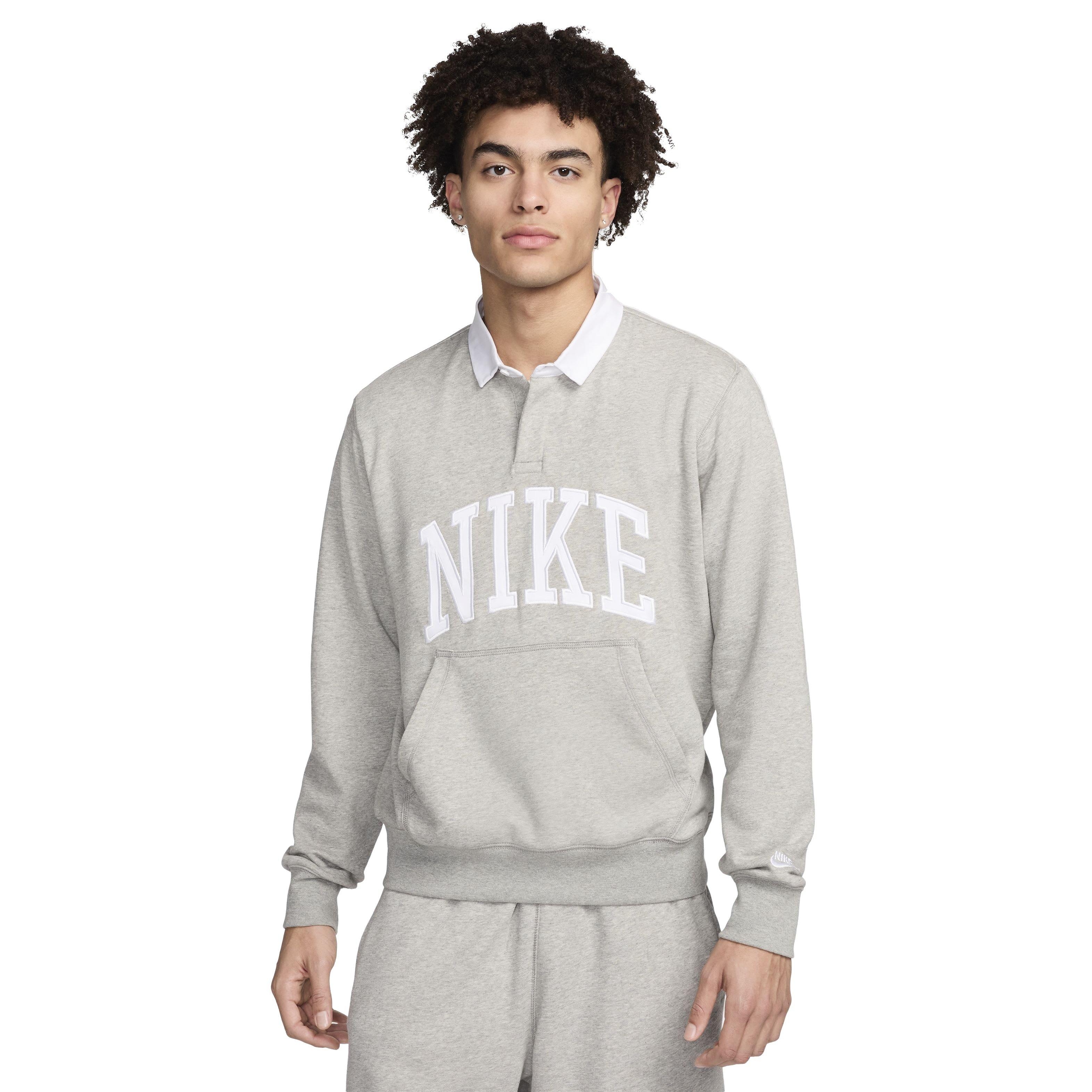 Nike Men's Club HBR Fleece Long-Sleeve Polo - GREY Thumbnail View 1
