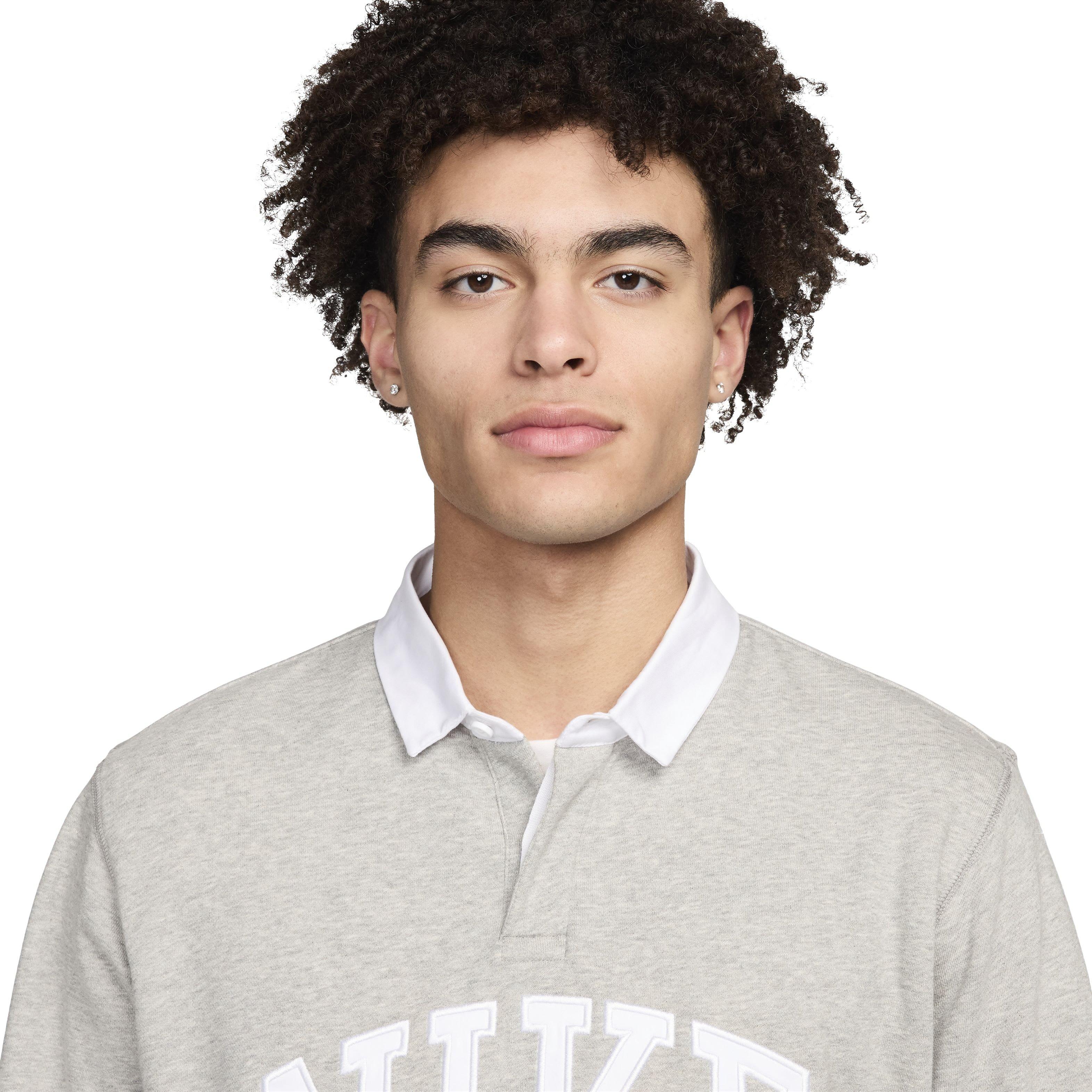 Nike Men's Club HBR Fleece Long-Sleeve Polo - GREY Thumbnail View 3