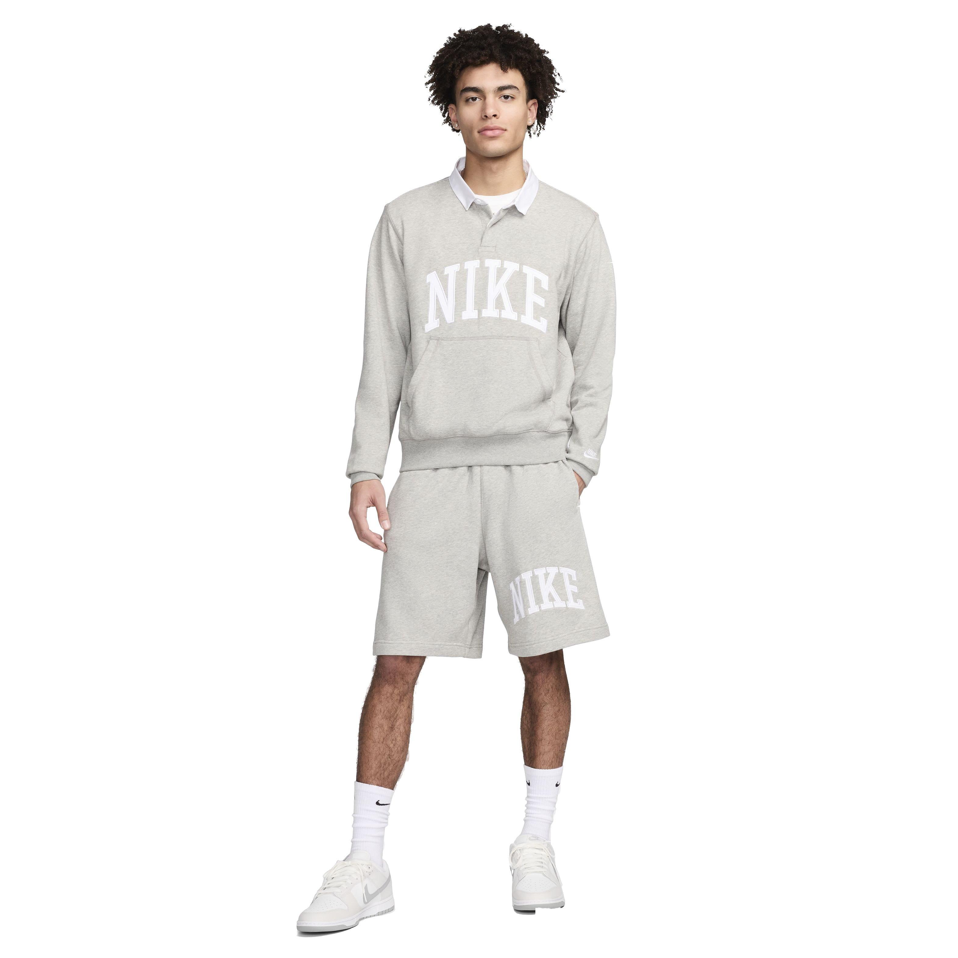 Nike Men's Club HBR Fleece Long-Sleeve Polo - GREY Thumbnail View 6