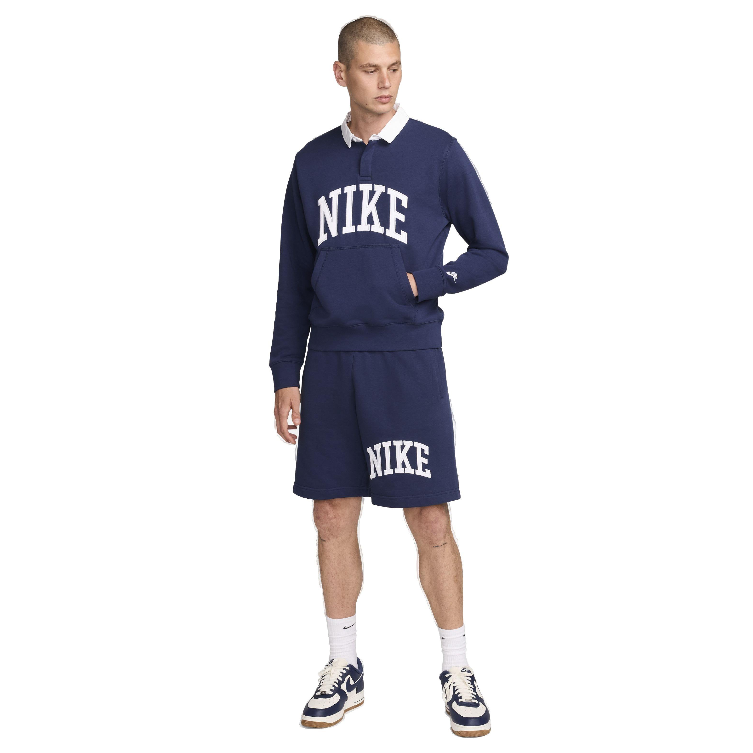 Nike Men's Club HBR Fleece Long-Sleeve Polo - BLUE Thumbnail View 6