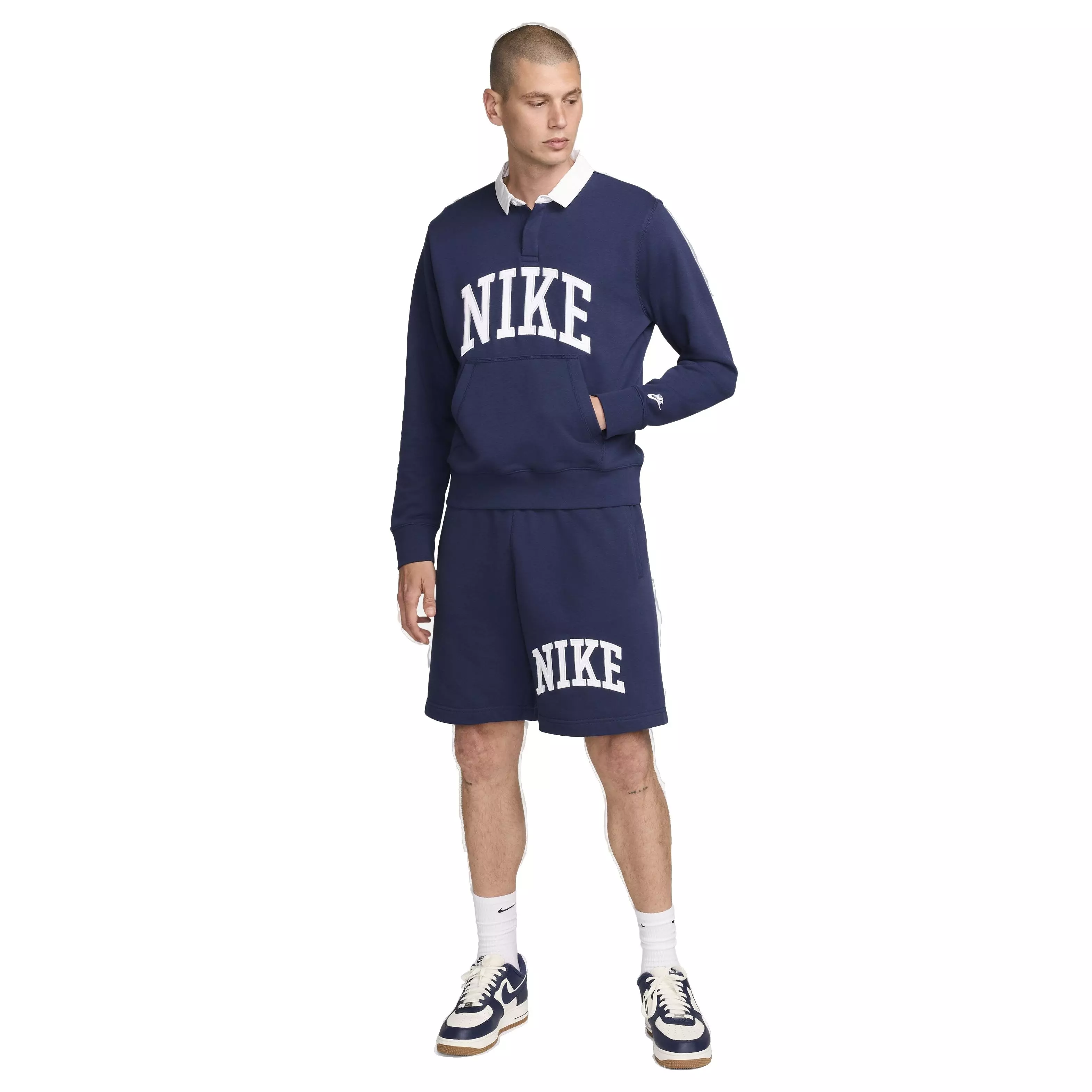 Nike Men's Club HBR Fleece Long-Sleeve Polo - BLUE