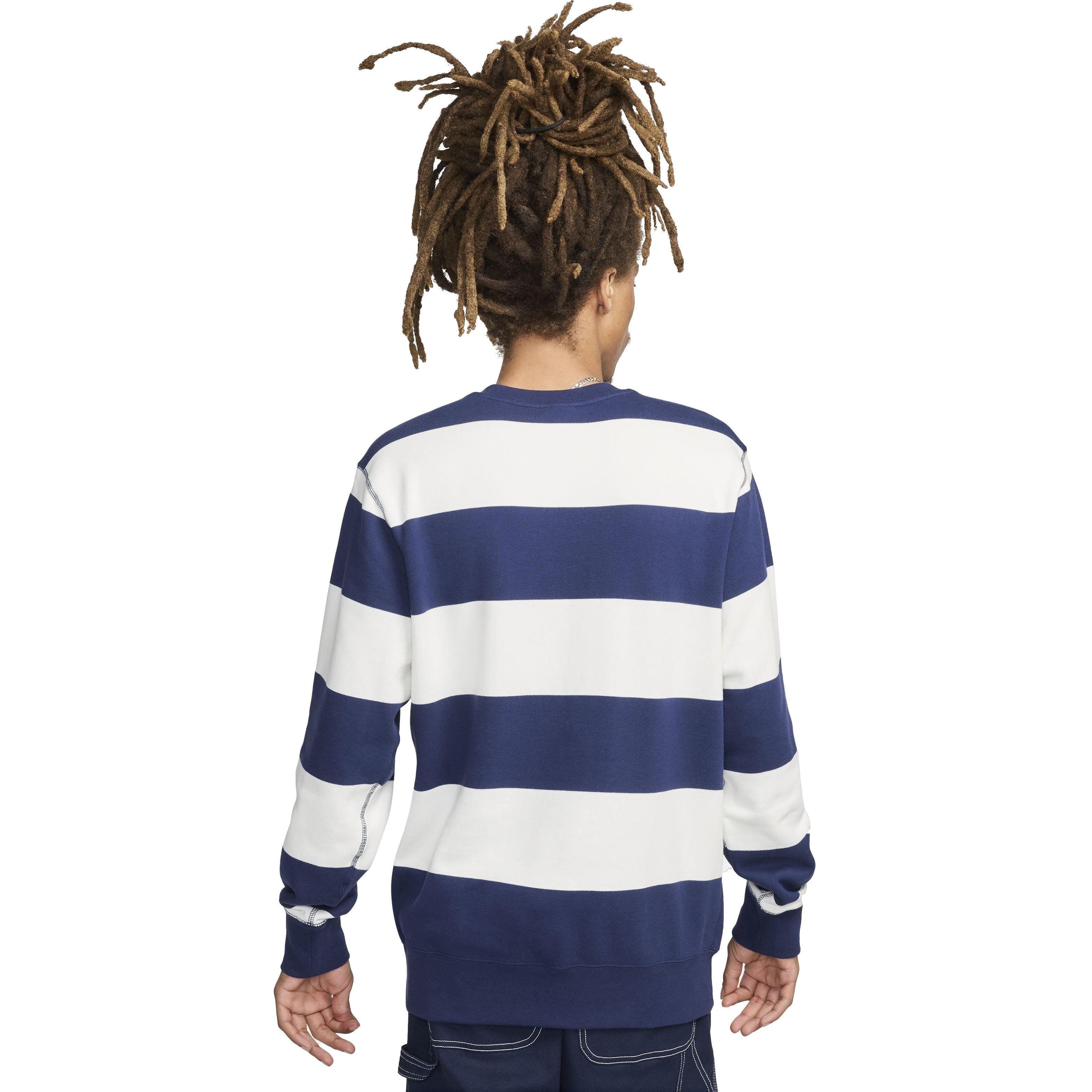 Nike Men's Club Fleece Striped Heavyweight French Terry Crew -Blue - BLUE Thumbnail View 2