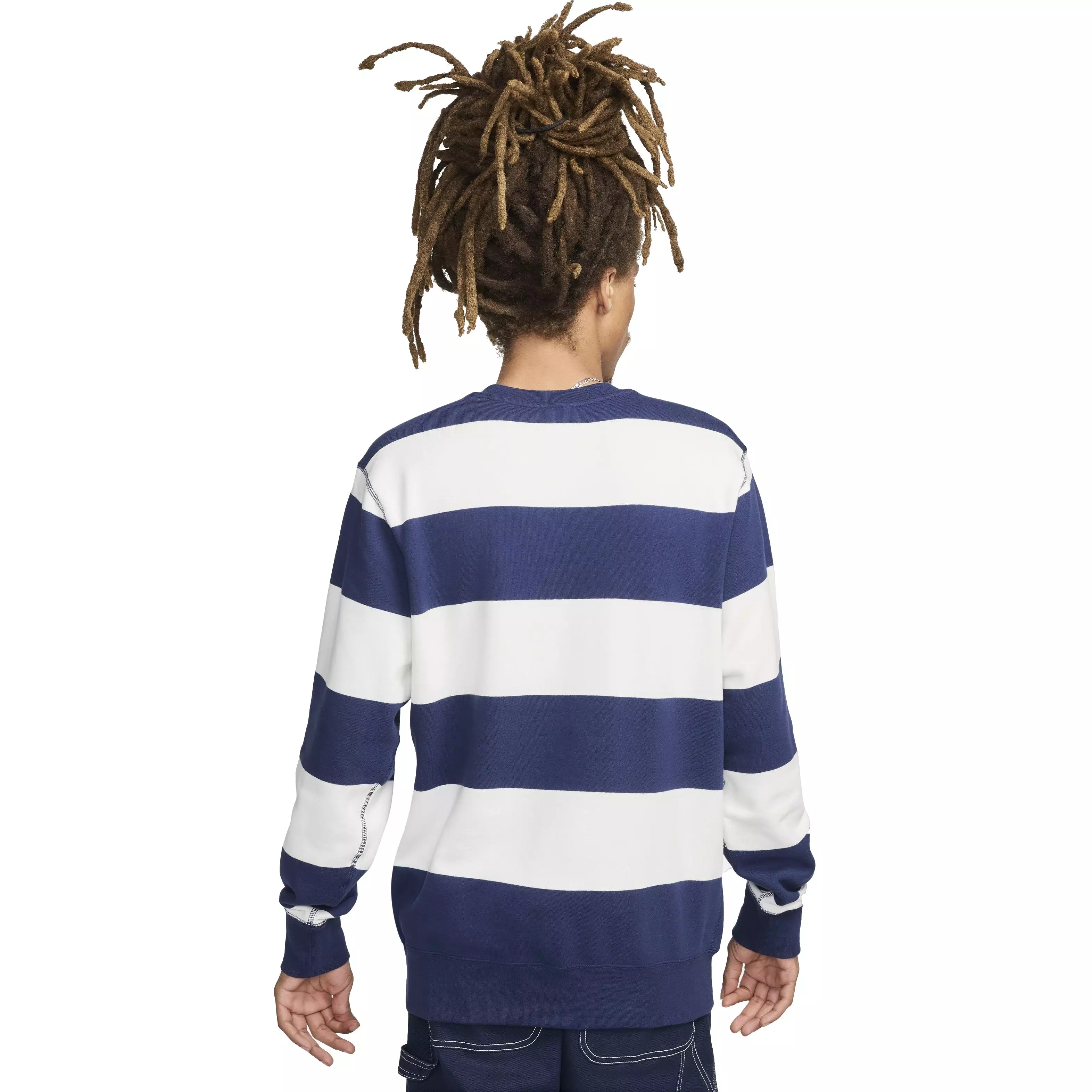 Nike Men's Club Fleece Striped Heavyweight French Terry Crew -Blue - BLUE