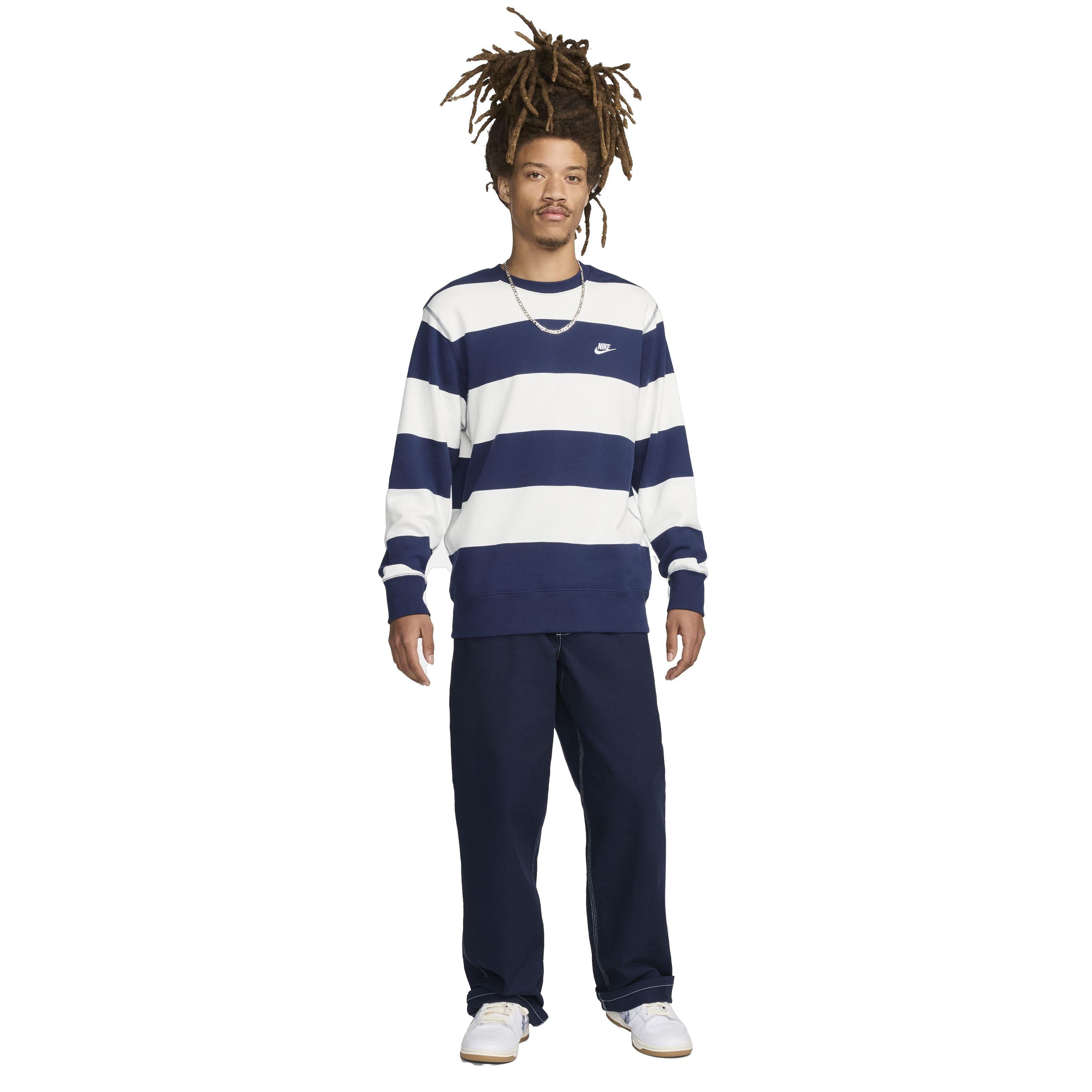 Nike Men's Club Fleece Striped Heavyweight French Terry Crew -Blue - BLUE Thumbnail View 5