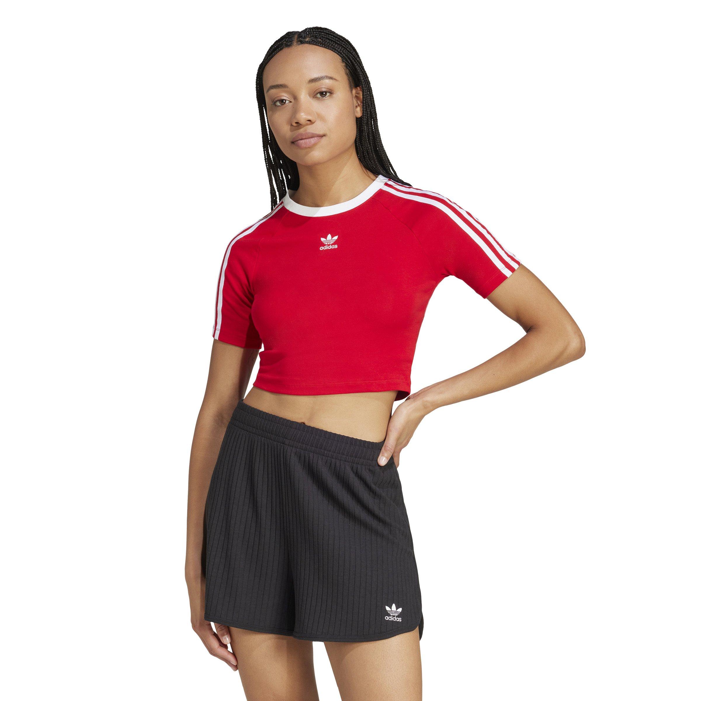 adidas Originals Women's 3-Stripes Baby T-Shirt -Red - RED Thumbnail View 1