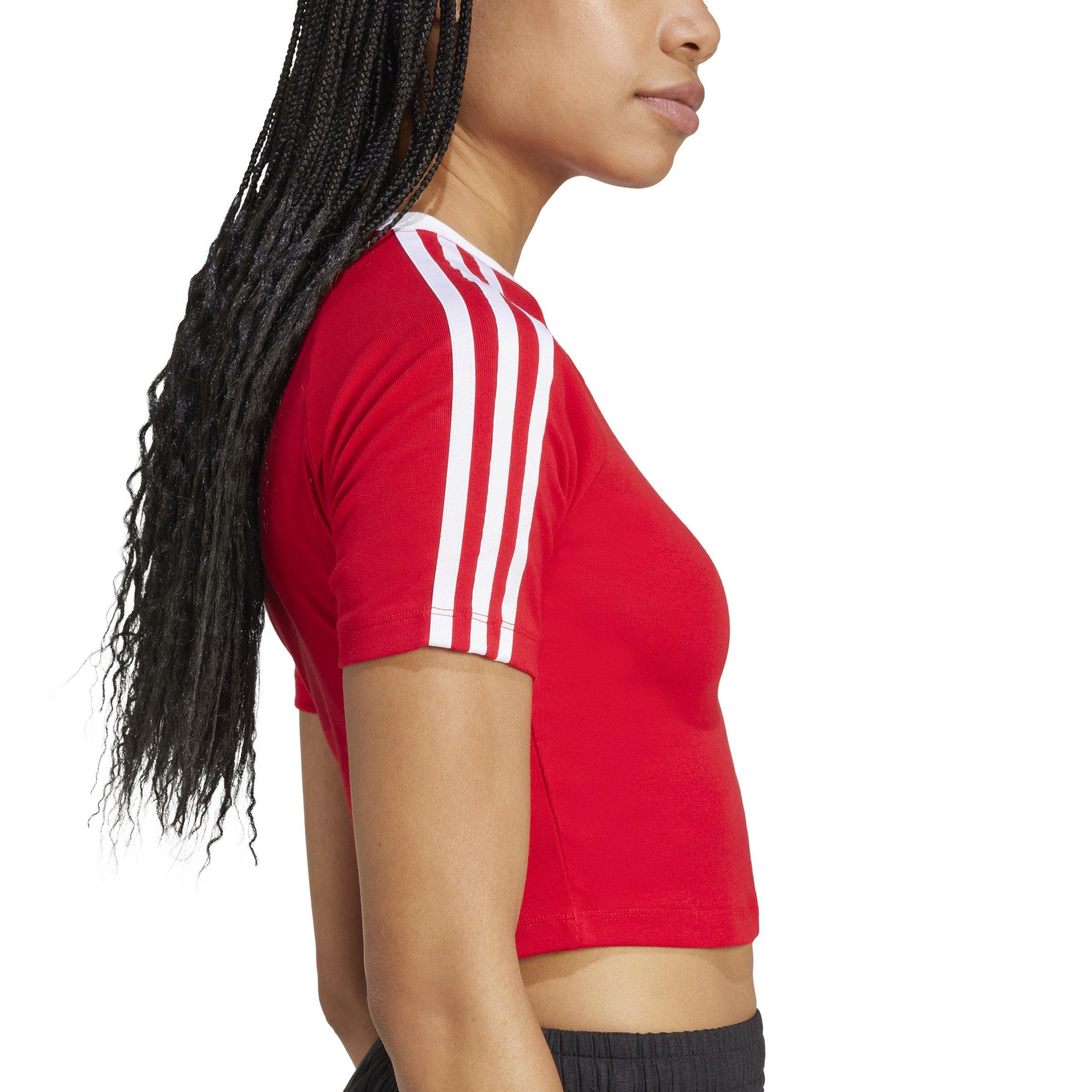 adidas Originals Women's 3-Stripes Baby T-Shirt -Red - RED Thumbnail View 4