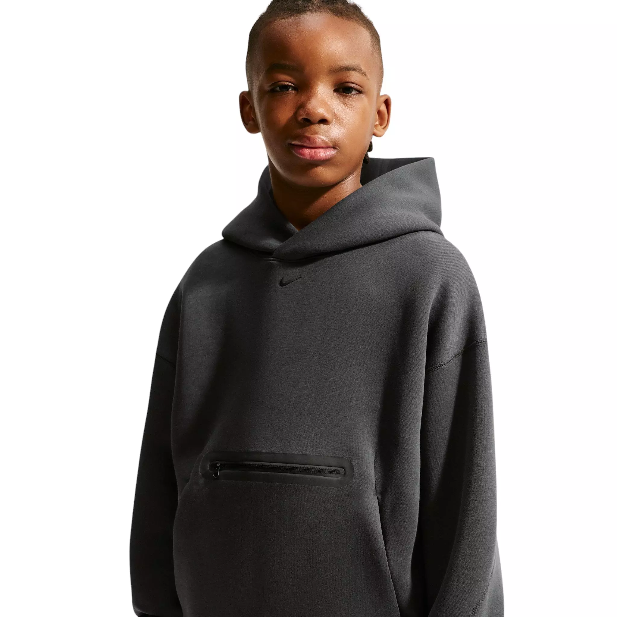 Nike Big Boys' Sportswear Tech Fleece Oversized Pullover Hoodie - Anthracite Grey - ANTHRACITE GREY