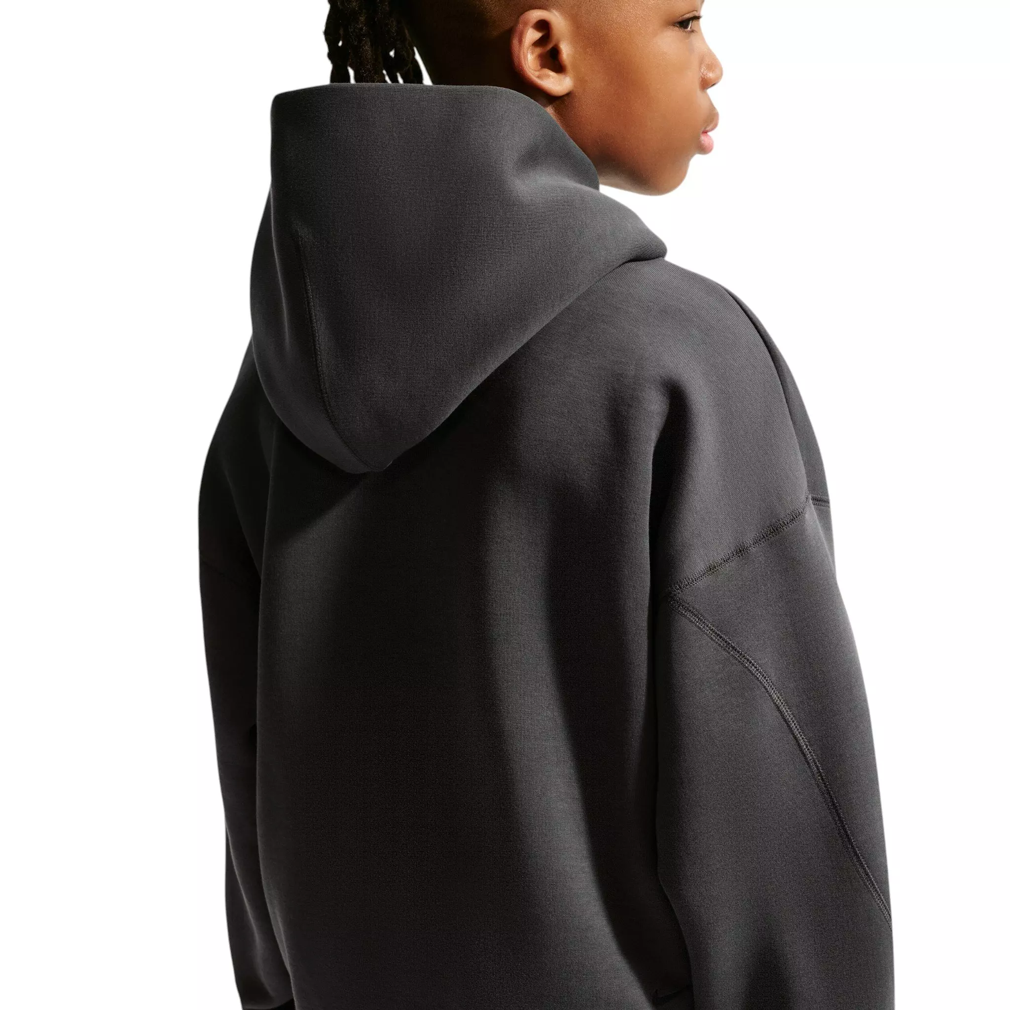 Nike Big Boys' Sportswear Tech Fleece Oversized Pullover Hoodie - Anthracite Grey - ANTHRACITE GREY