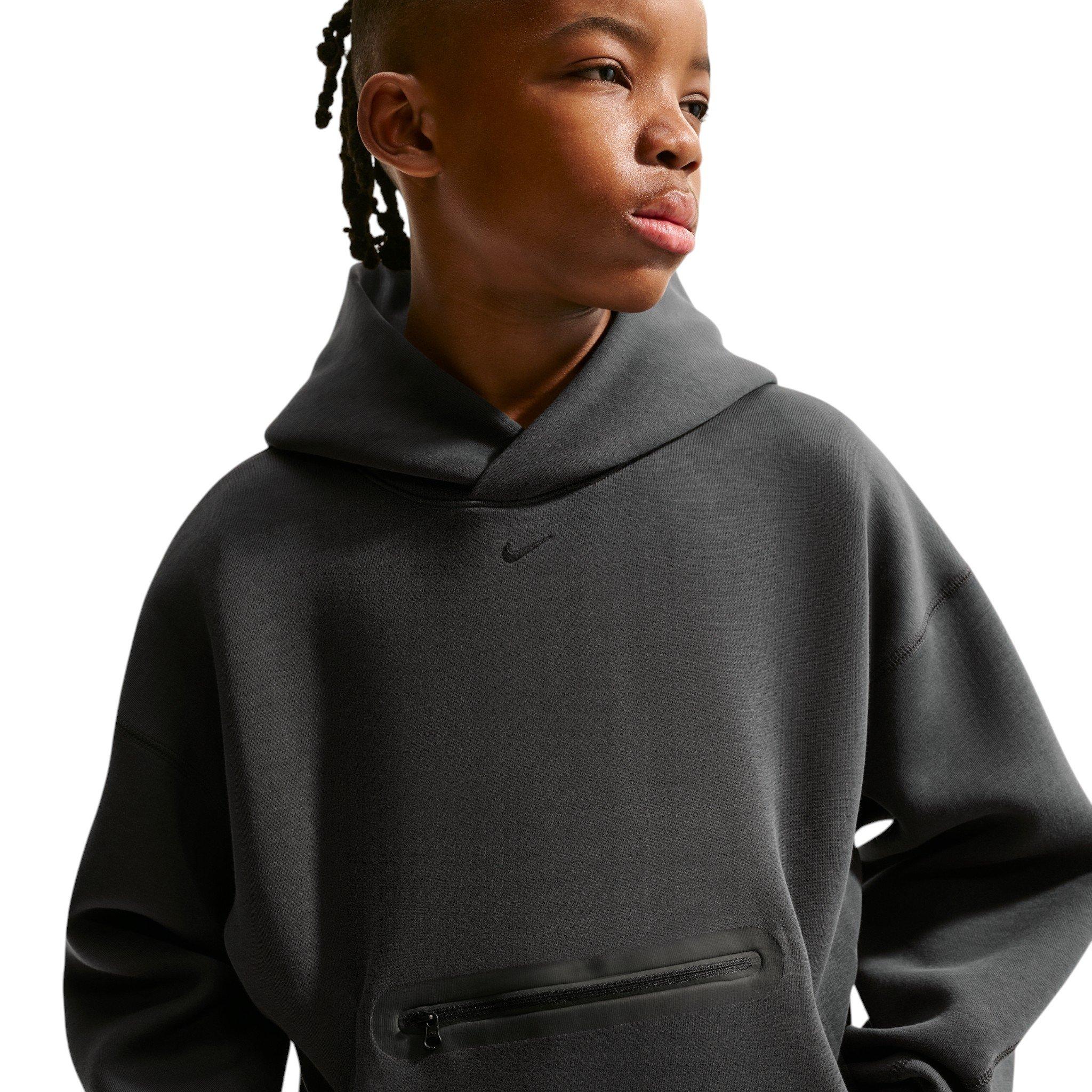 Nike Sportswear Tech Fleece Big Boys' Anthracite Grey Oversized Pullover Hoodie