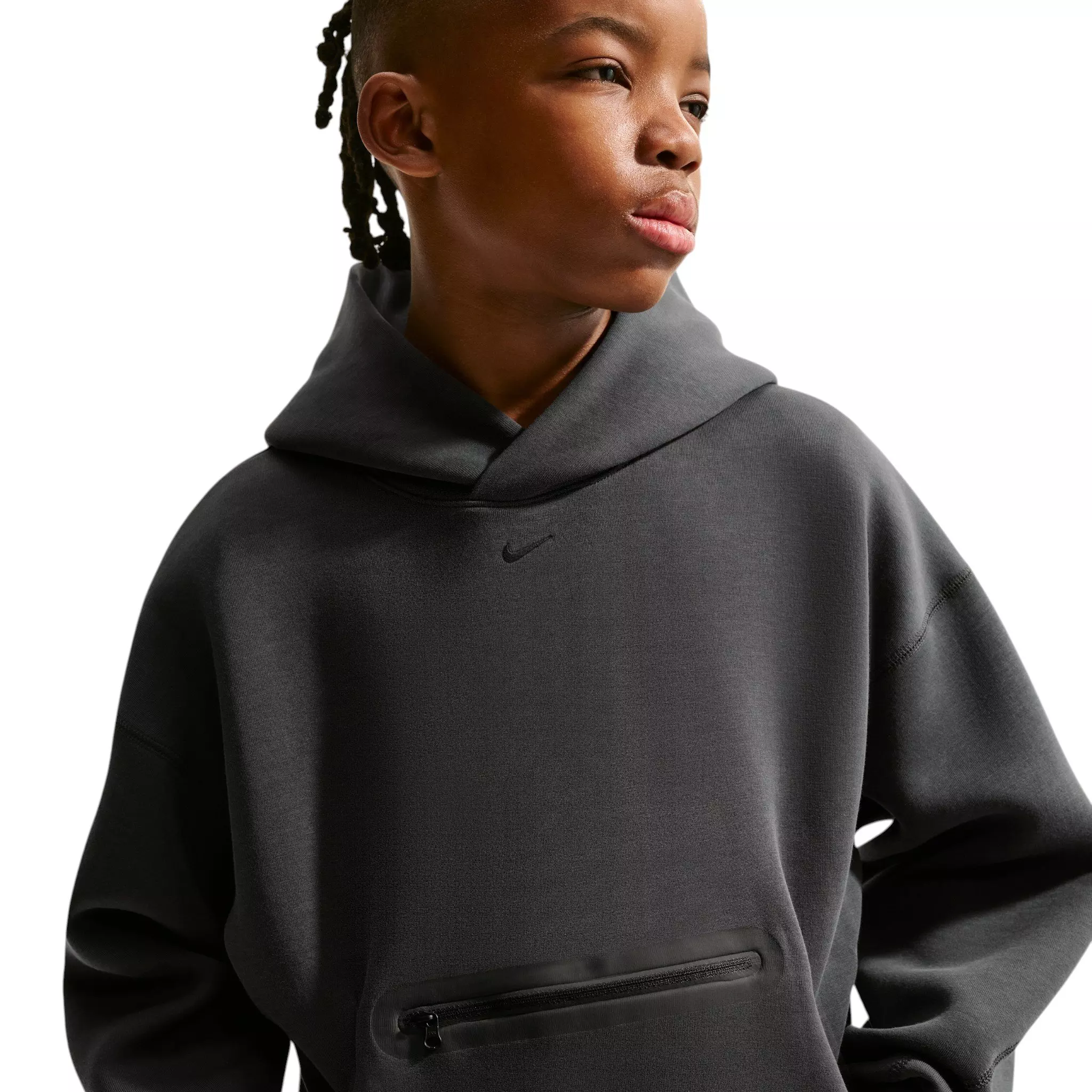 Nike Big Boys' Sportswear Tech Fleece Oversized Pullover Hoodie - Anthracite Grey - ANTHRACITE GREY