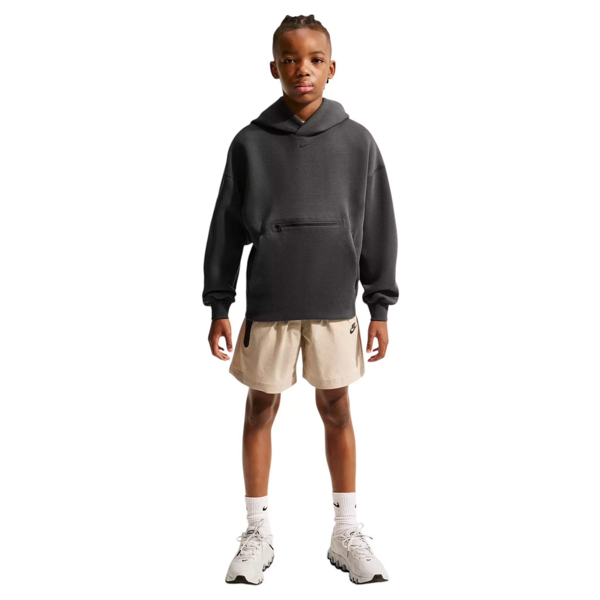 Nike Big Boys' Sportswear Tech Fleece Oversized Pullover Hoodie - Anthracite Grey - ANTHRACITE GREY