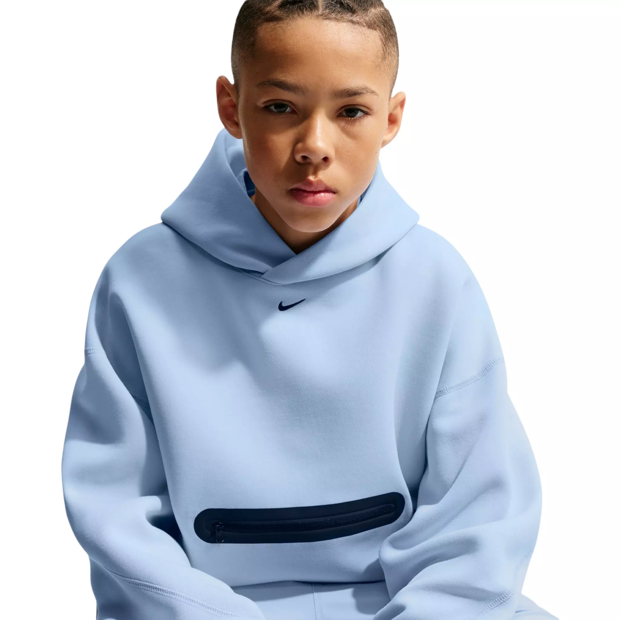 Nike Big Boys' Sportswear Tech Fleece Oversized Pullover Hoodie - Lt Blue - LT BLUE