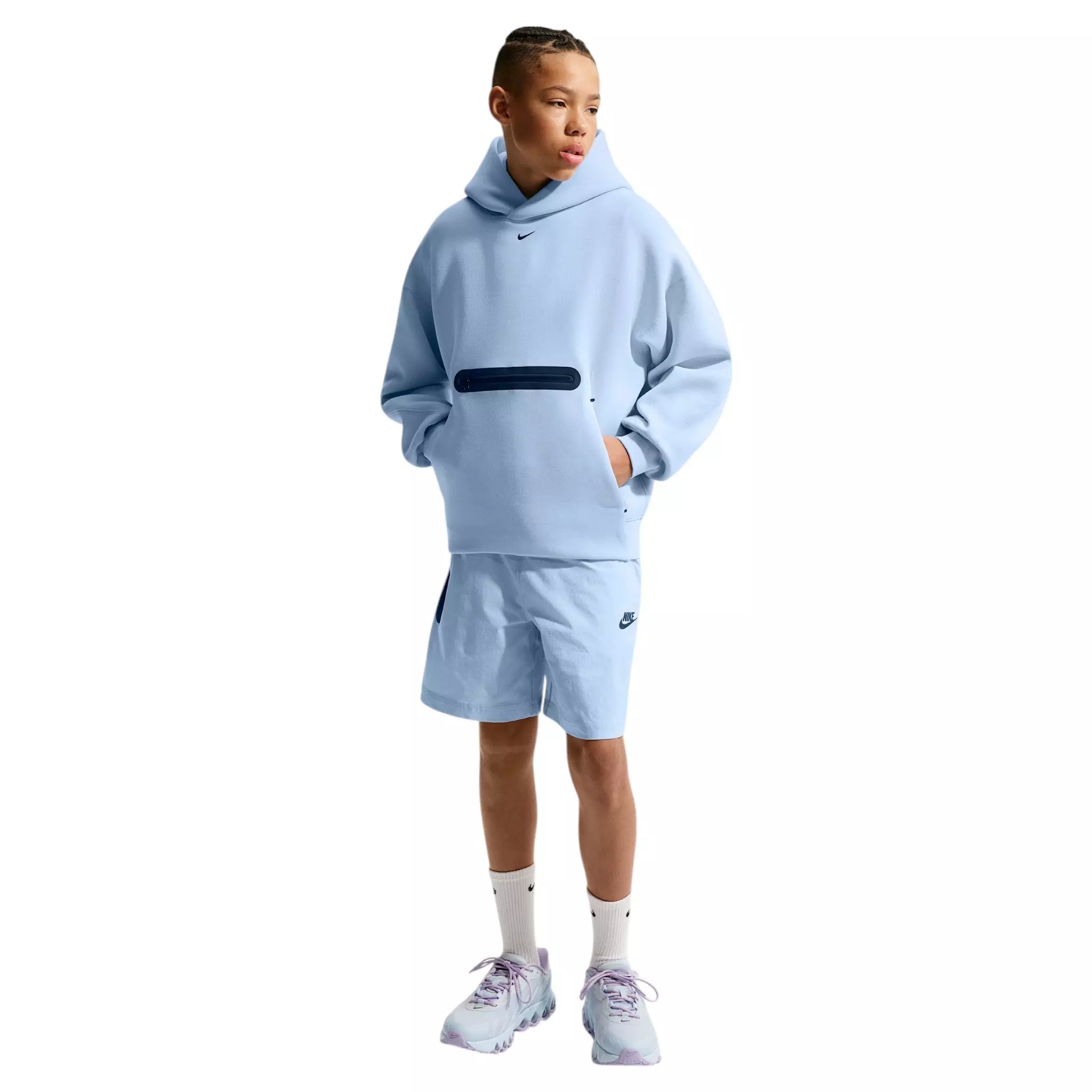 Nike Big Boys' Sportswear Tech Fleece Oversized Pullover Hoodie - Lt Blue - LT BLUE