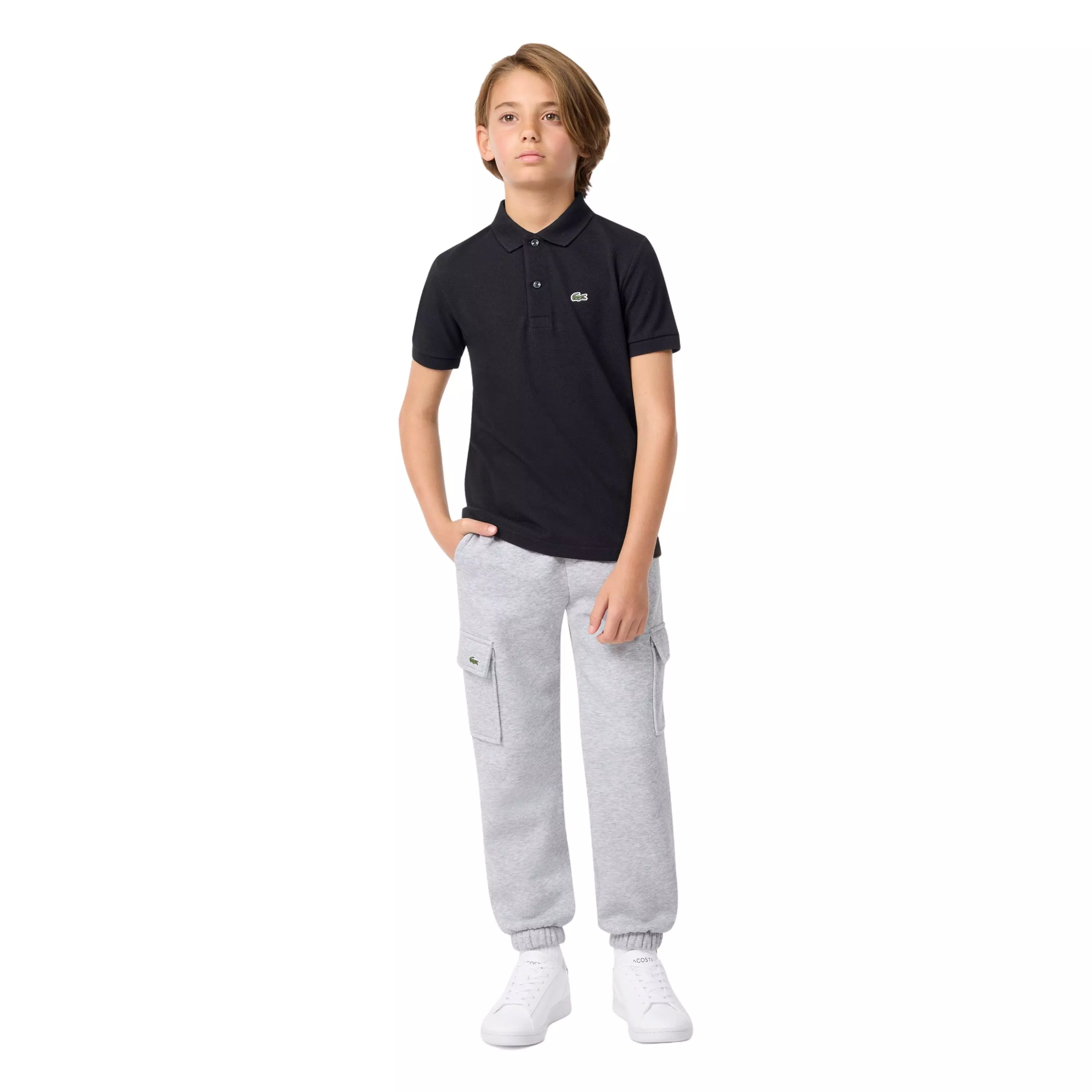 Lacoste Big Boys' Non-Organic Petit Pique Polo -Black - BLACK