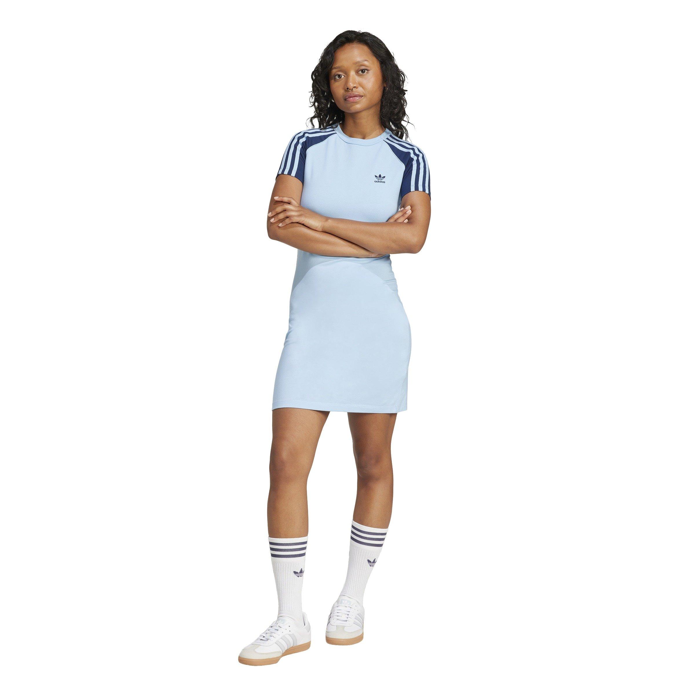 adidas Originals Women's Adicolor 3-Stripes Raglan Short Sleeve Dress -Blue - BLUE