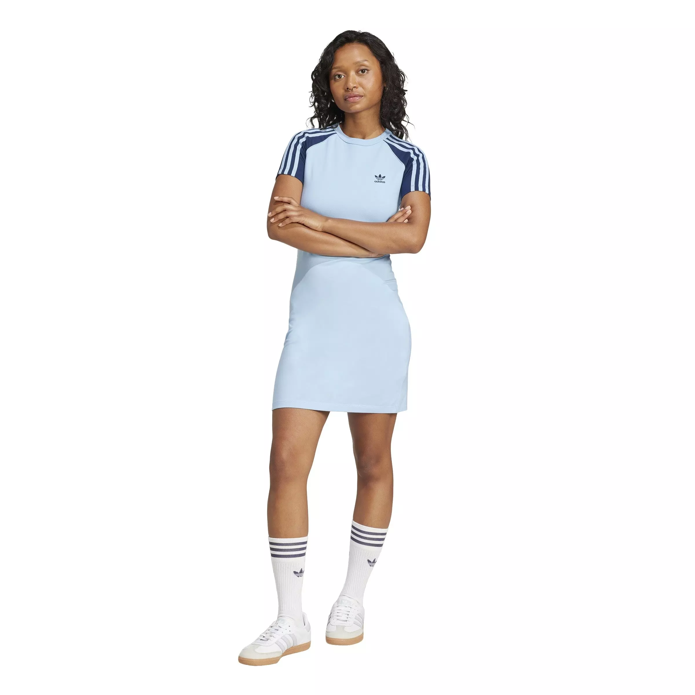 adidas Originals Women's Adicolor 3-Stripes Raglan Short Sleeve Dress -Blue - BLUE