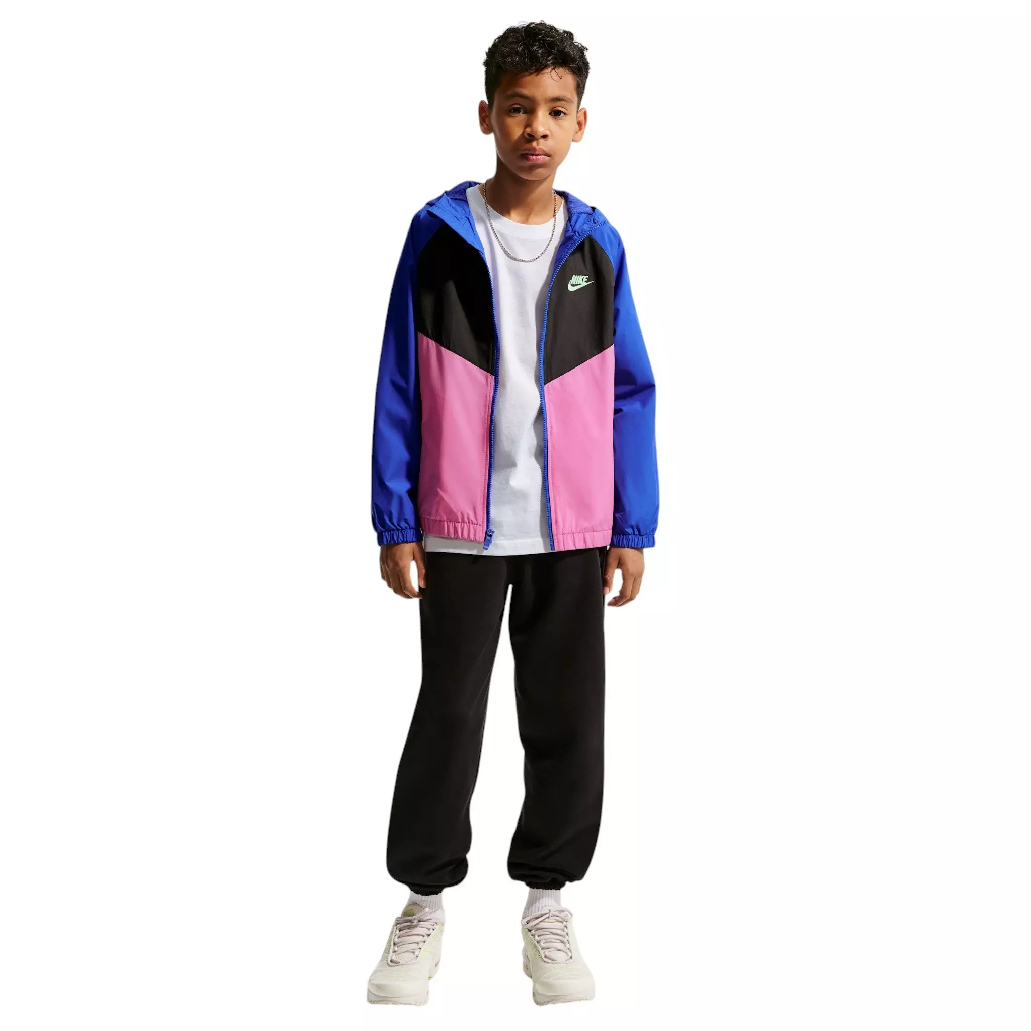 Nike Big Kids' Sportswear Windrunner Hooded Repel Jacket - Blue/Black/Pink - BLUE/BLACK/PINK