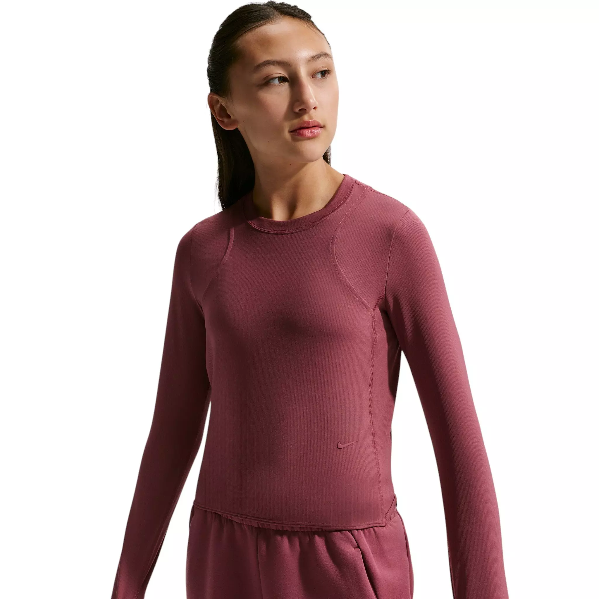 Nike Big Girls' MAVN Dri-FIT Ribbed Long-Sleeve Top - Pink Smoke - PINK SMOKE