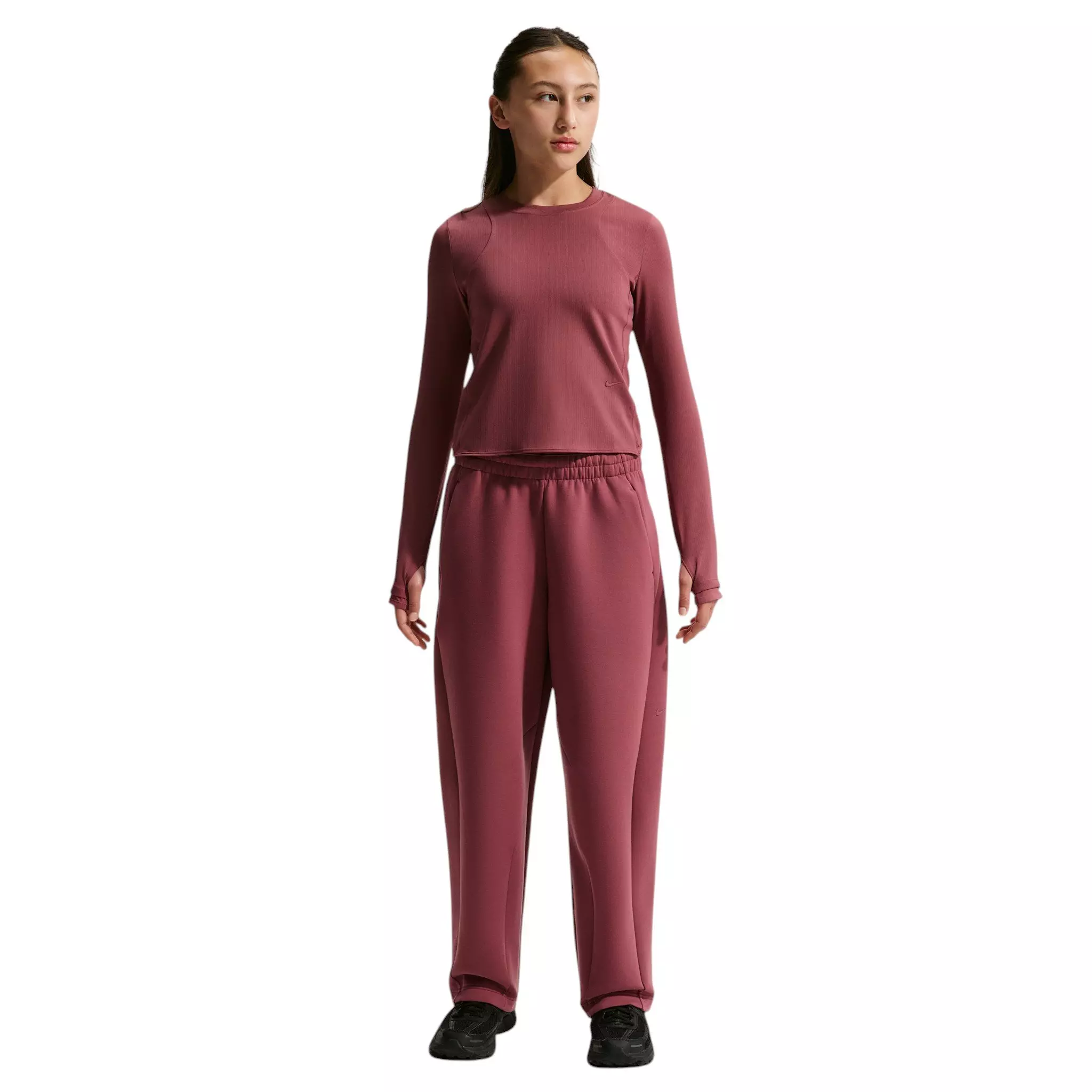 Nike Big Girls' MAVN Dri-FIT Ribbed Long-Sleeve Top - Pink Smoke - PINK SMOKE