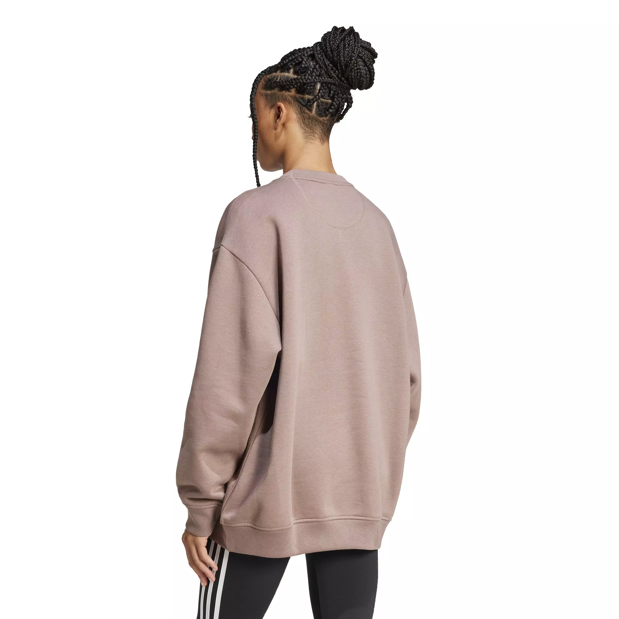 adidas Originals Women's Essentials Fleece Long Oversized Crew Sweatshirt -Brown - BROWN