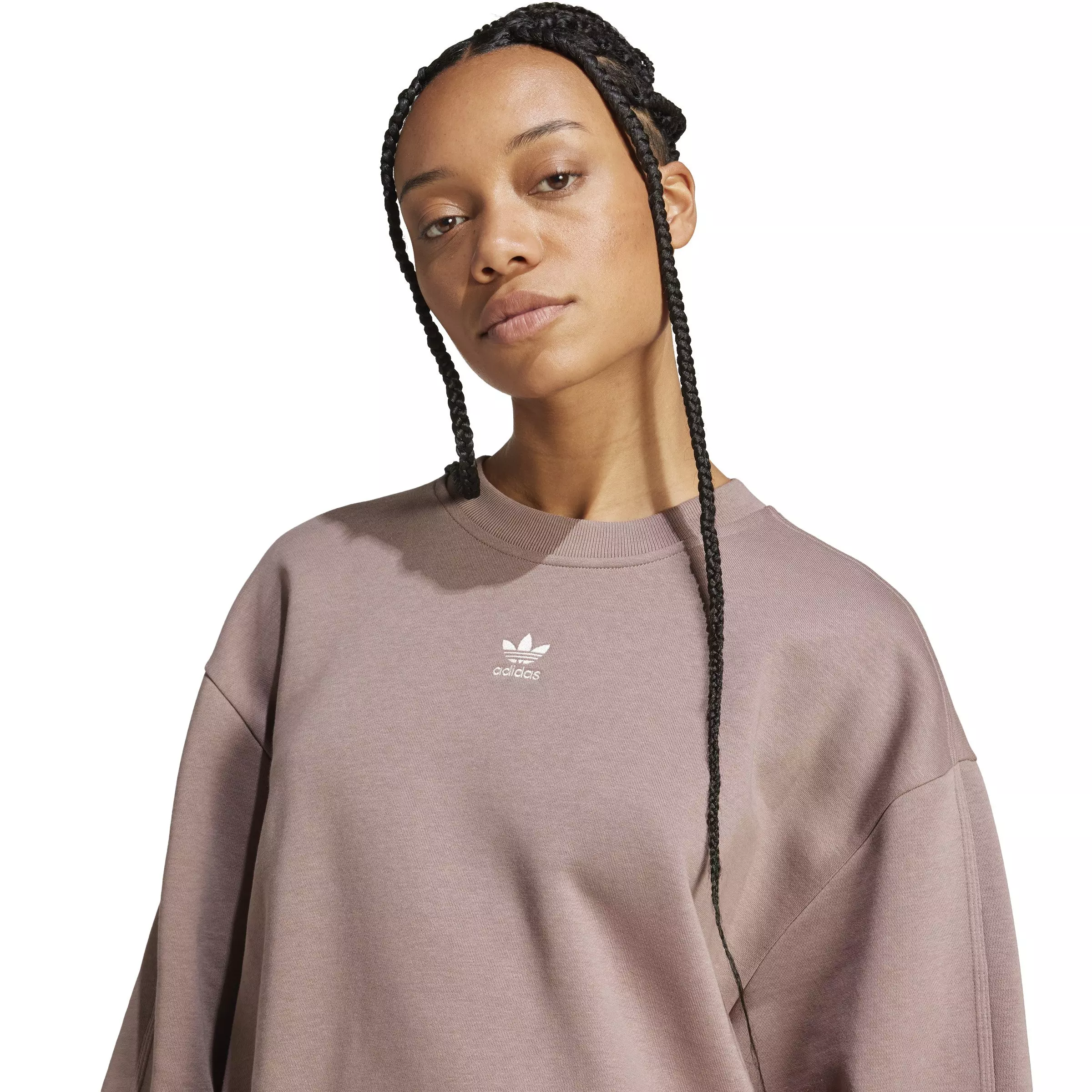 adidas Originals Women's Essentials Fleece Long Oversized Crew Sweatshirt - Brown - BROWN