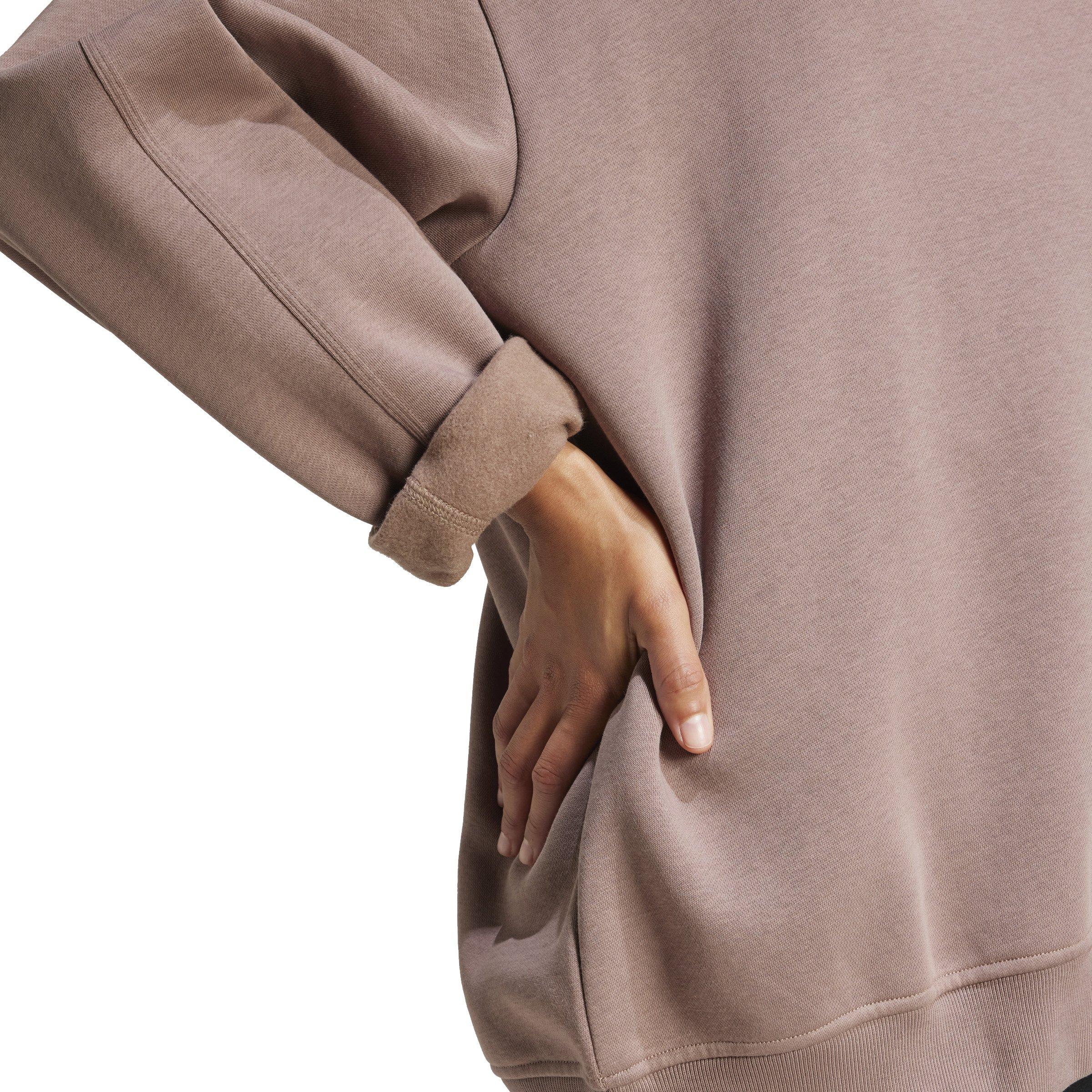 adidas Originals Women's Essentials Fleece Long Oversized Crew Sweatshirt - Brown - BROWN Thumbnail View 4