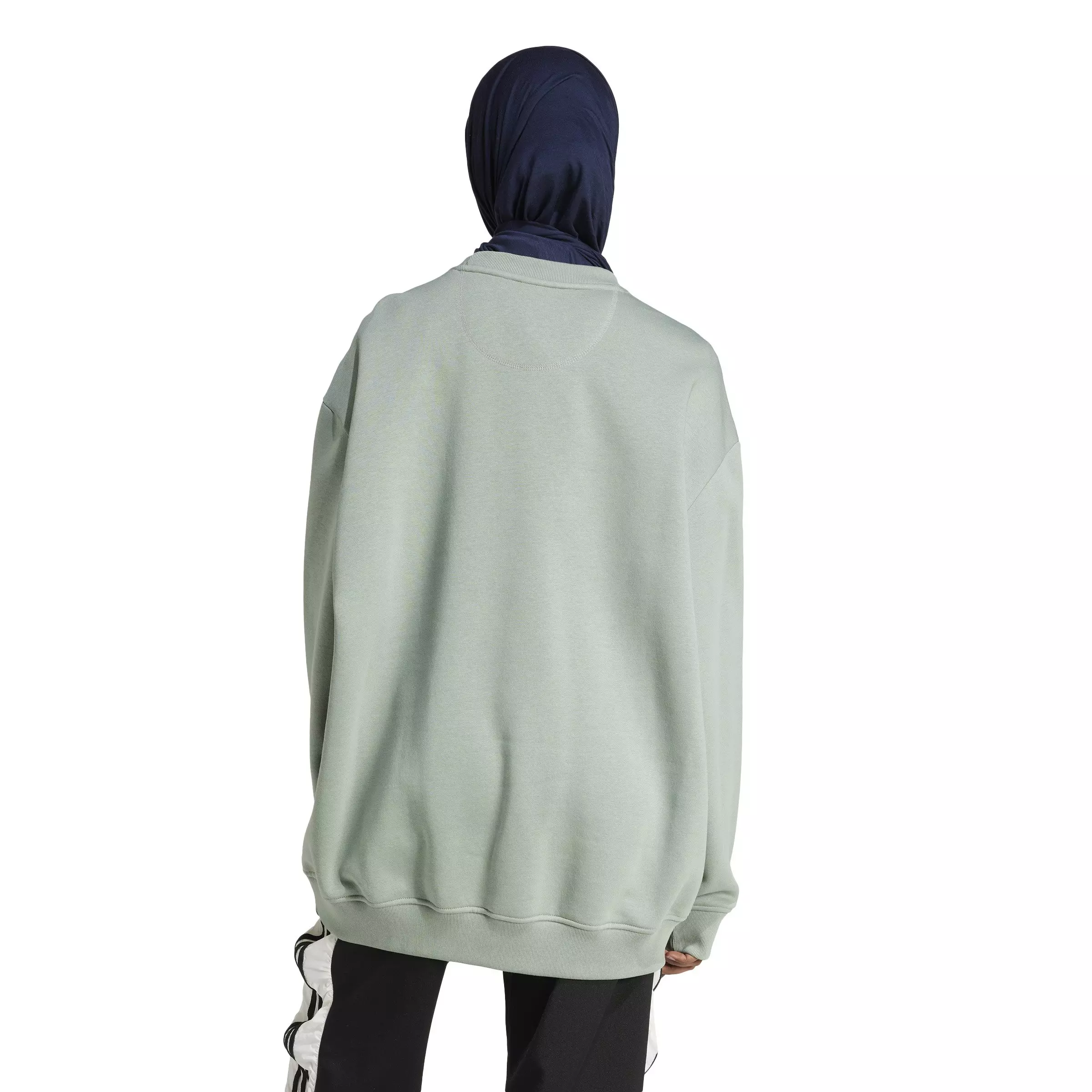 adidas Originals Women's Essentials Fleece Long Oversized Crew Sweatshirt -Green - GREEN