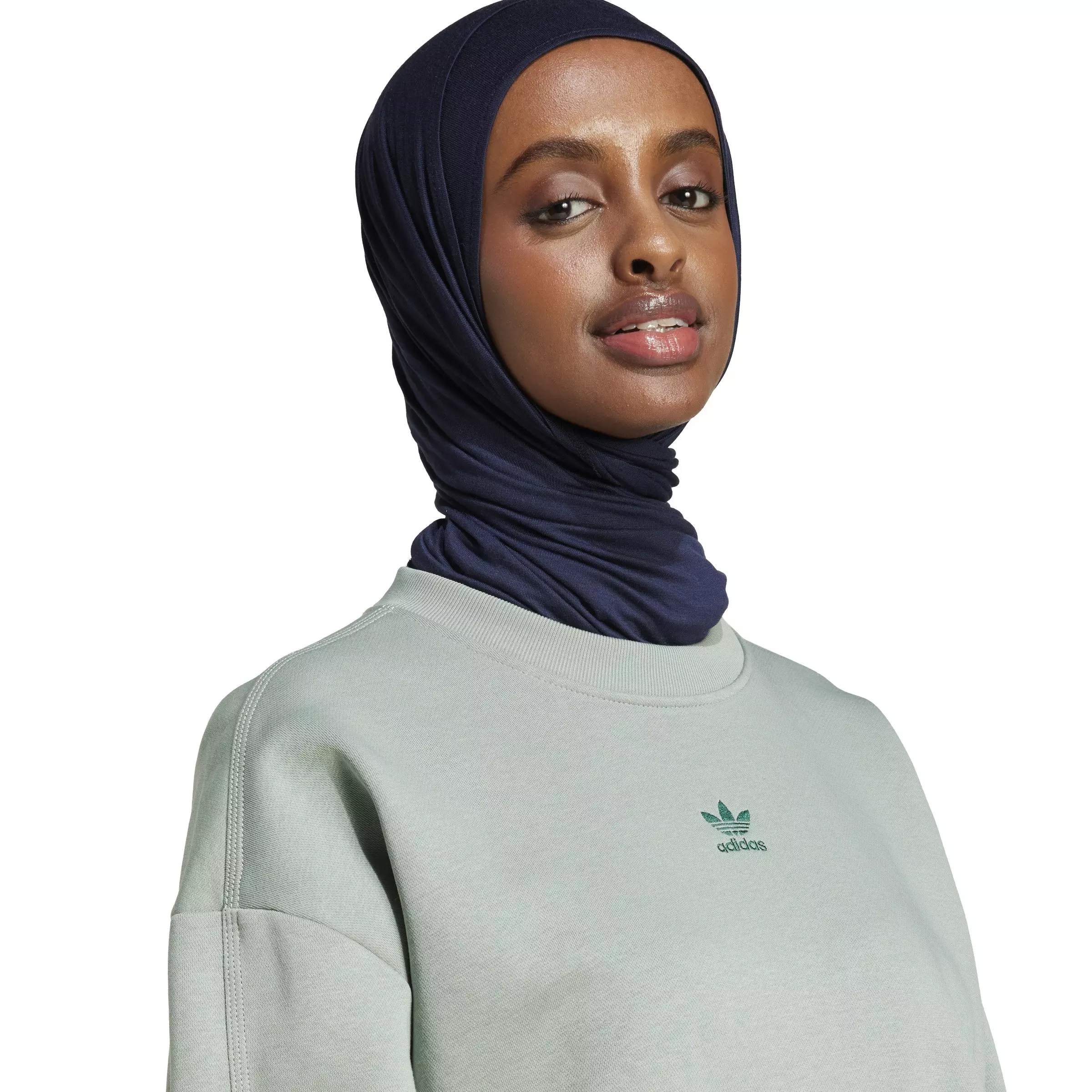 adidas Originals Women's Essentials Fleece Long Oversized Crew Sweatshirt -Green - GREEN