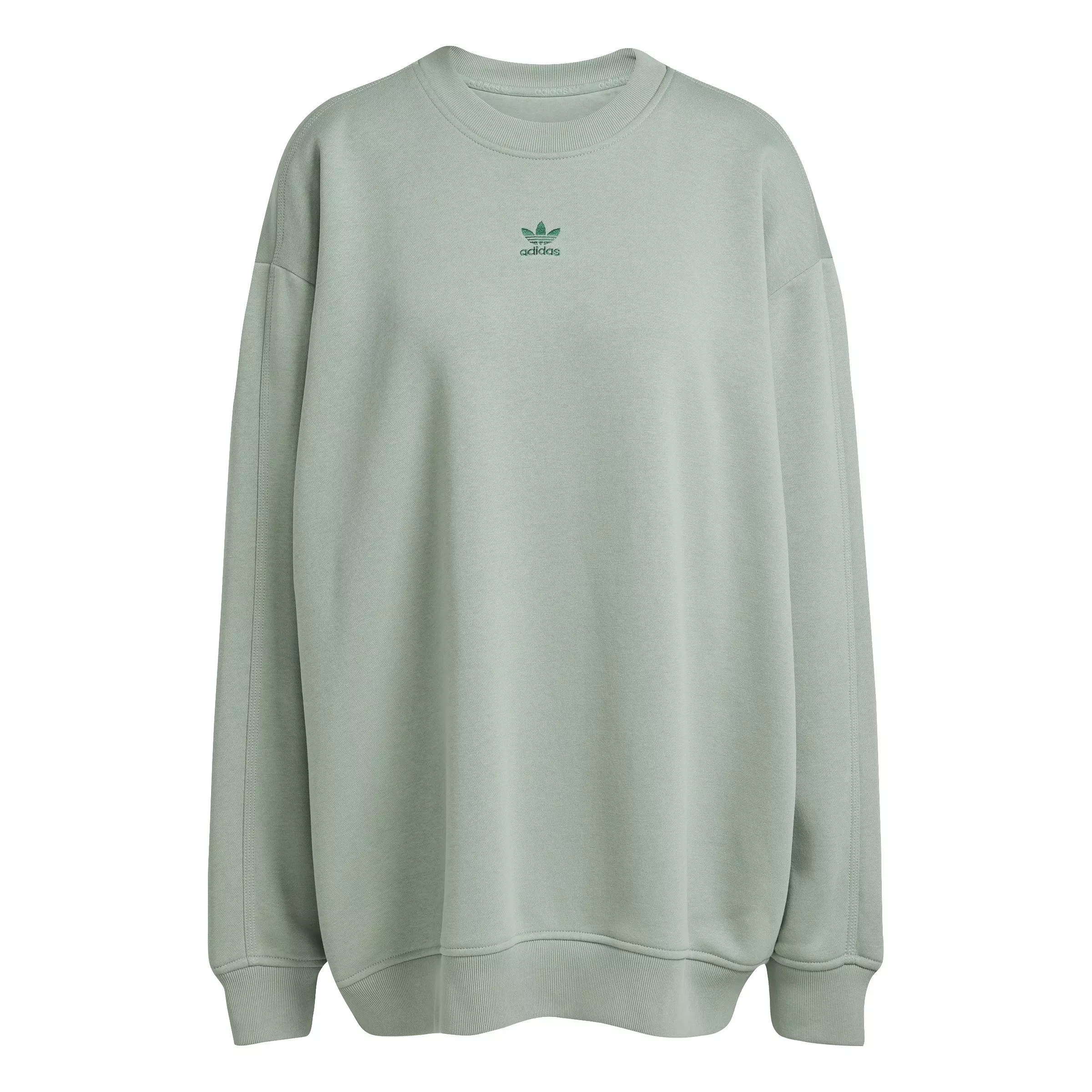 adidas Originals Women's Essentials Fleece Long Oversized Crew Sweatshirt -Green - GREEN