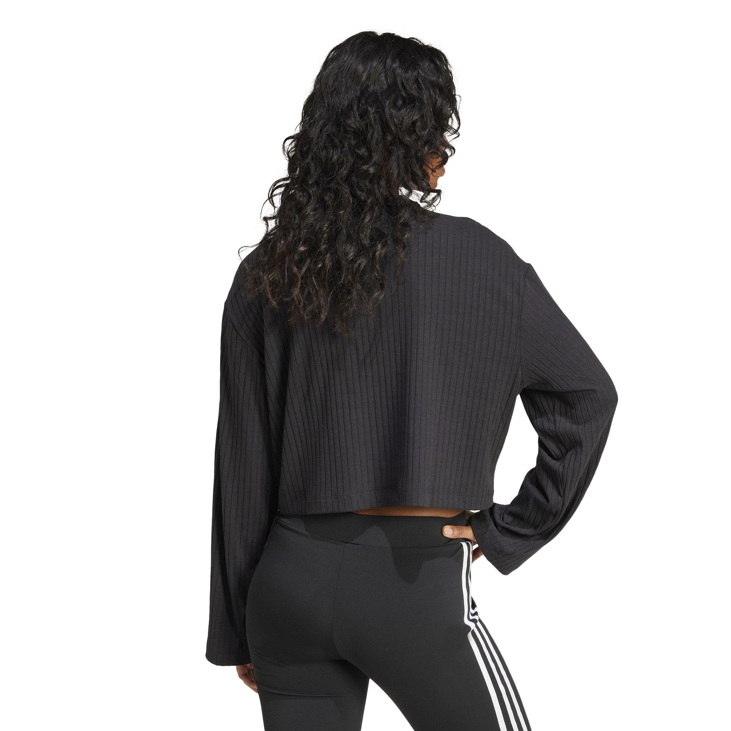 adidas Originals Women's Essentials Wide Rib Long Sleeve Cropped Tee -Black - BLACK Thumbnail View 2