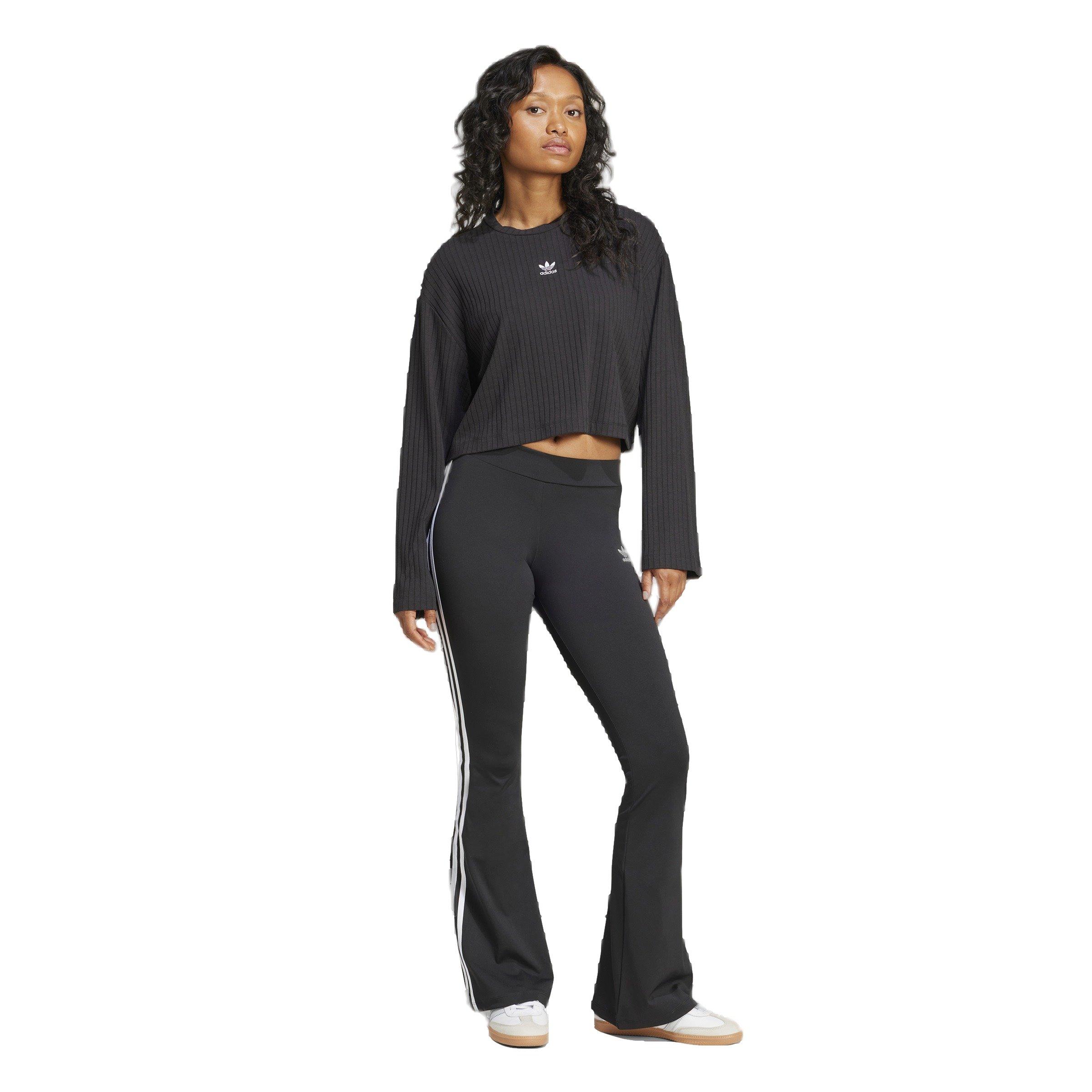 adidas Originals Women's Essentials Wide Rib Long Sleeve Cropped Tee -Black - BLACK Thumbnail View 5