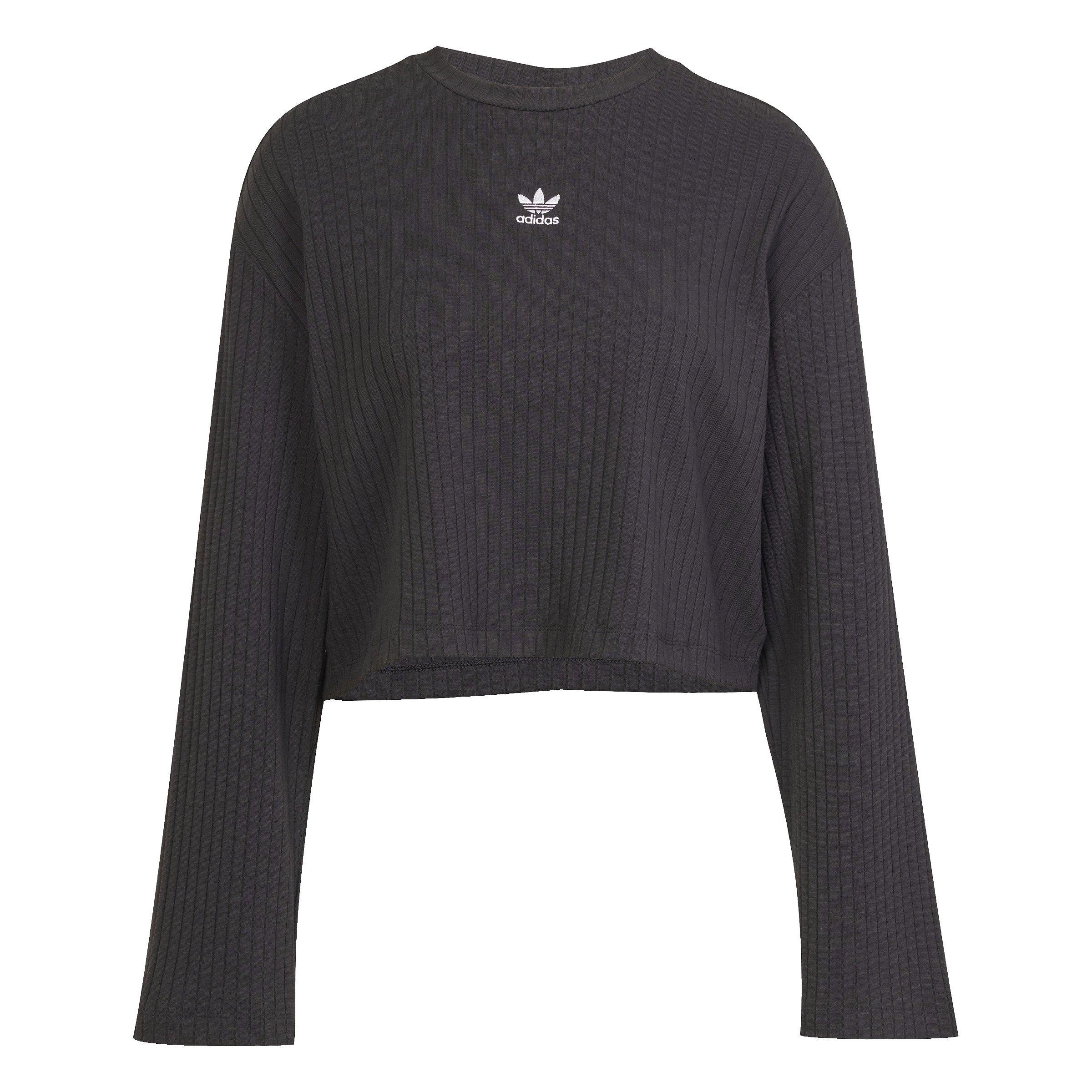 adidas Originals Women's Essentials Wide Rib Long Sleeve Cropped Tee -Black - BLACK Thumbnail View 6