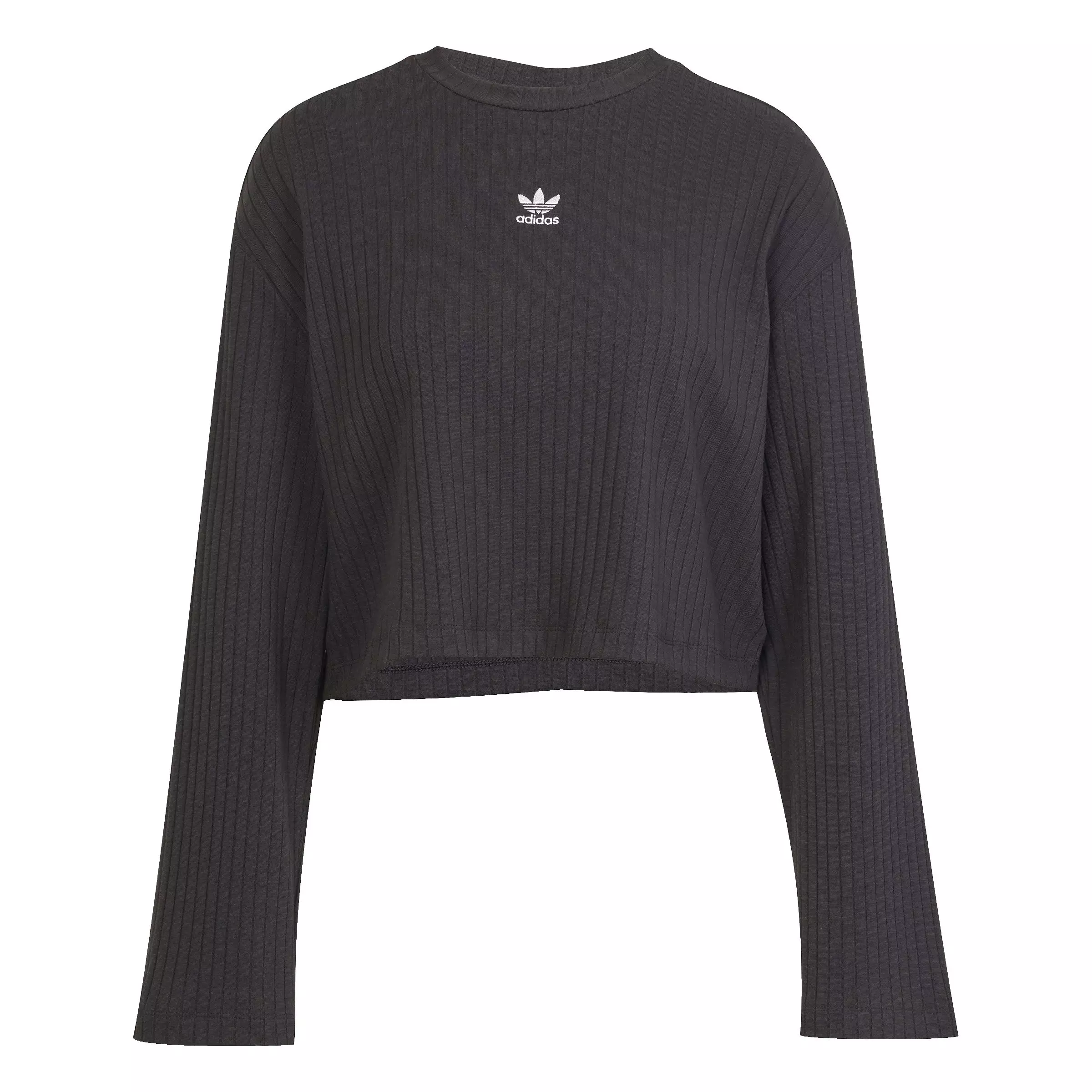 adidas Originals Women's Essentials Wide Rib Long Sleeve Cropped Tee -Black - BLACK