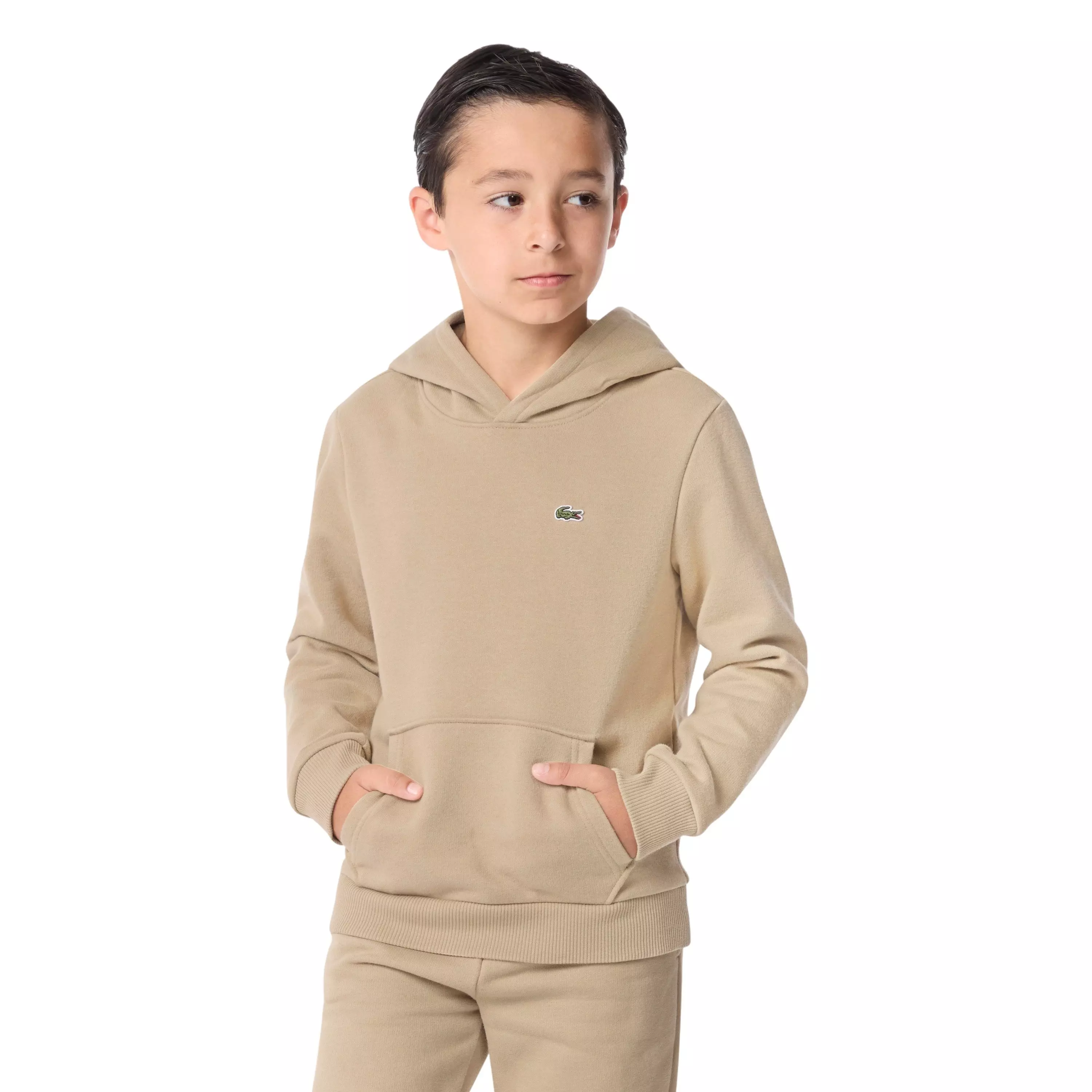 Lacoste Big Boys' Core Fleece Pullover Hoodie - Beige - BEIGE