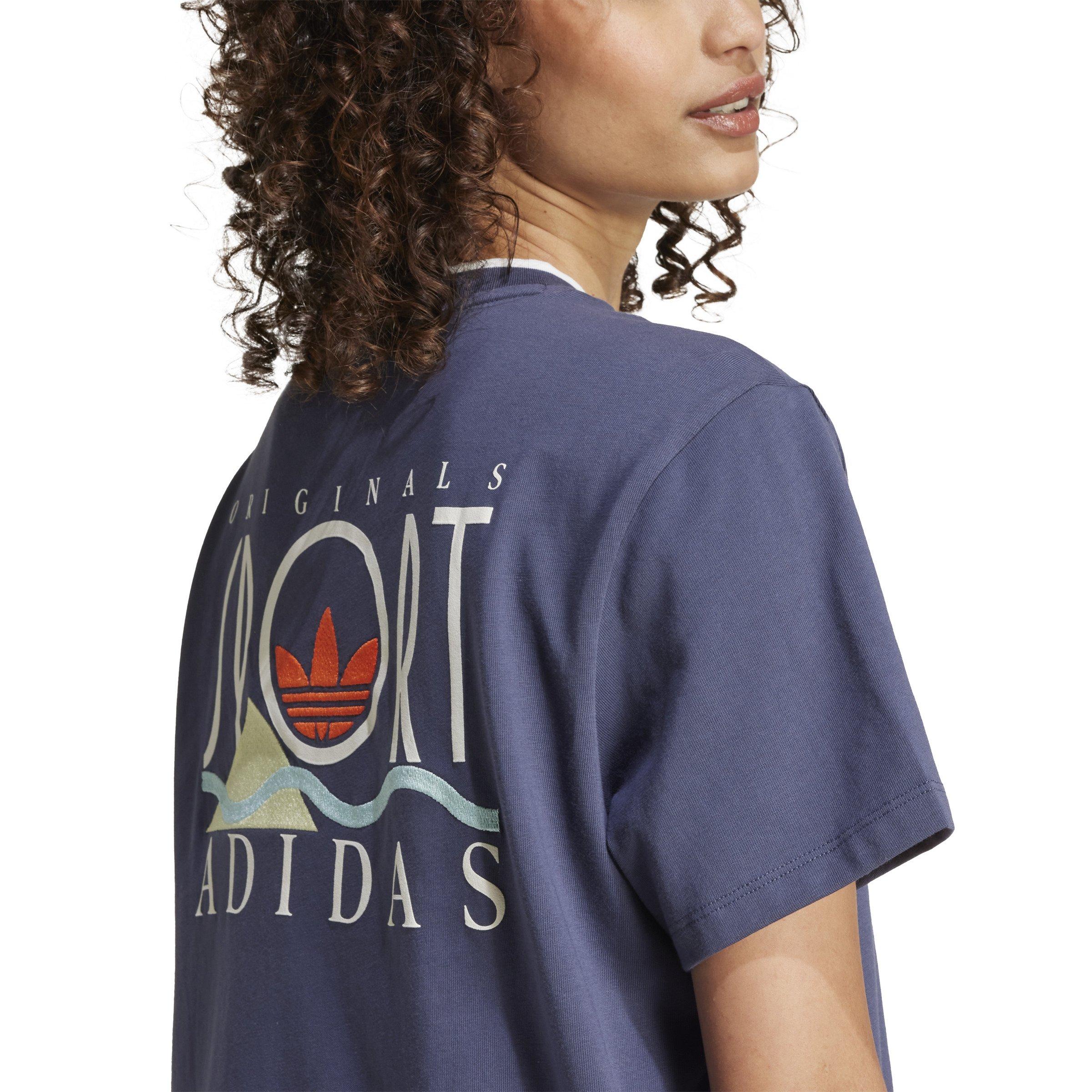 adidas Originals Women's Graphic adidas Sports Loose 3-Stripes ​Tee -Blue - BLUE Thumbnail View 4